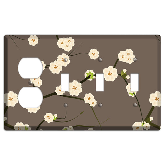 Yellow and Brown Cherry Blossoms Duplex / 3 Toggle Wallplate