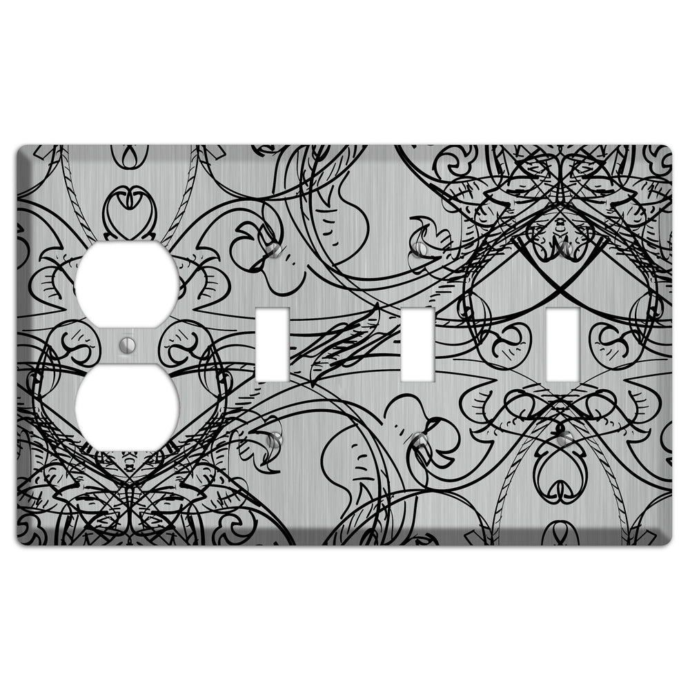 Black Deco Sketch Stainless Steel Duplex / 3 Toggle Wallplate