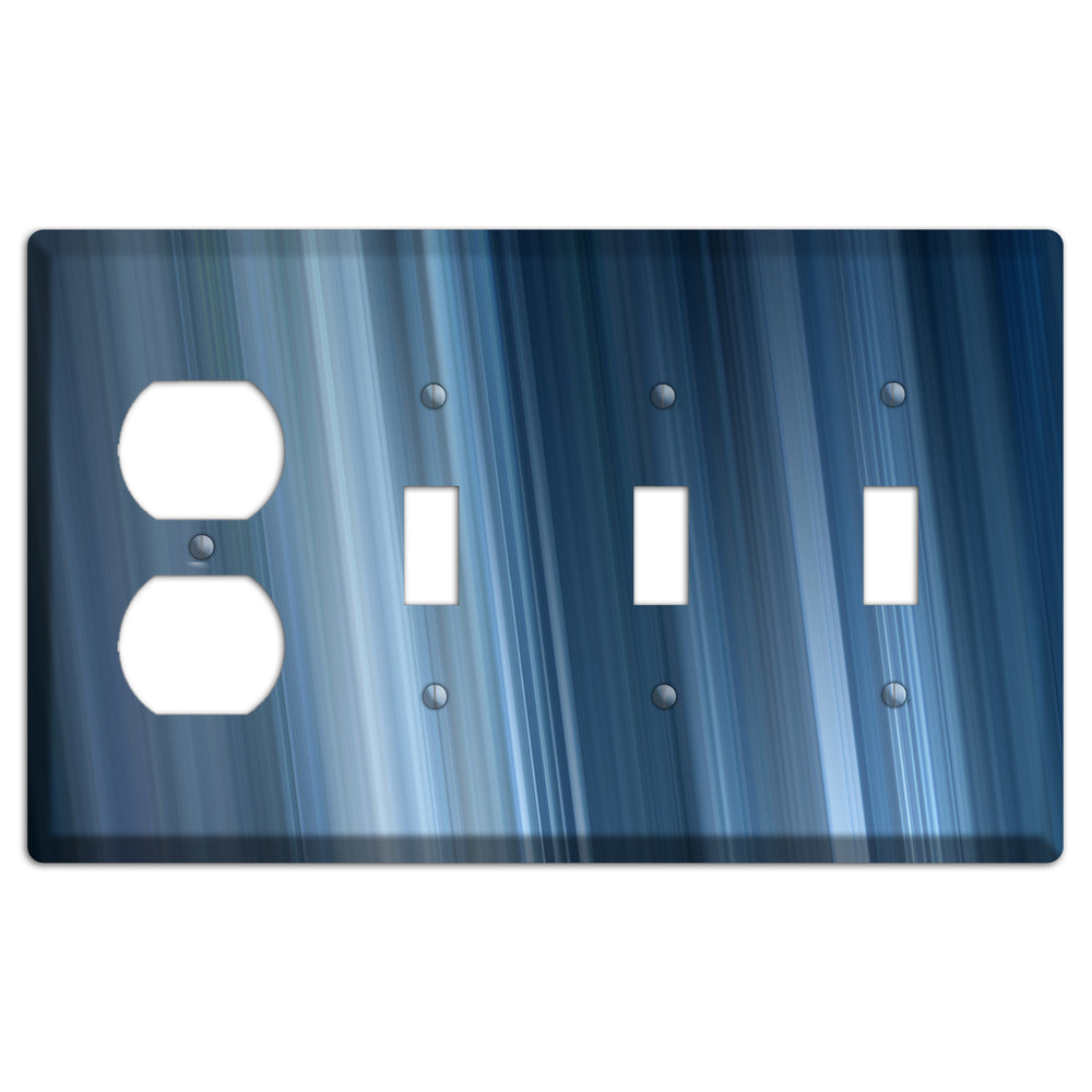 Brushed Blue Stripes Duplex / 3 Toggle Wallplate