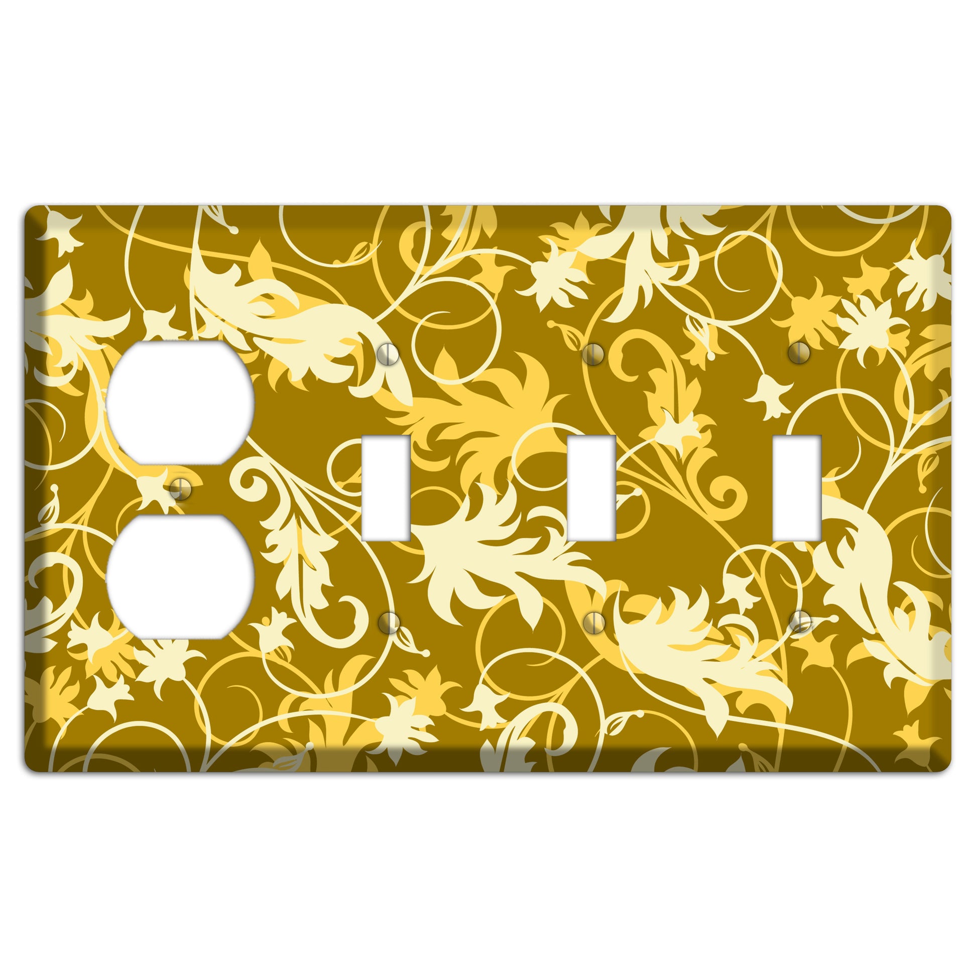 Brown and Tan Victorian Sprig Duplex / 3 Toggle Wallplate