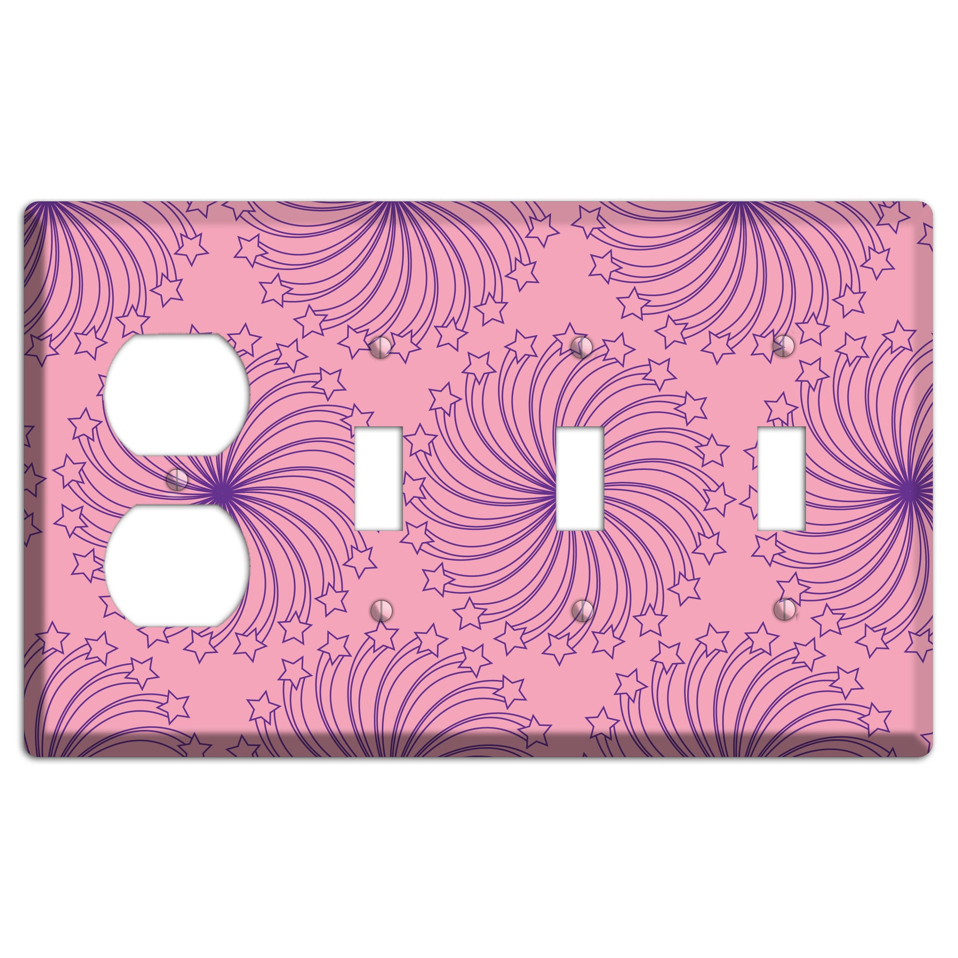 Pink with Purple Star Swirl Duplex / 3 Toggle Wallplate