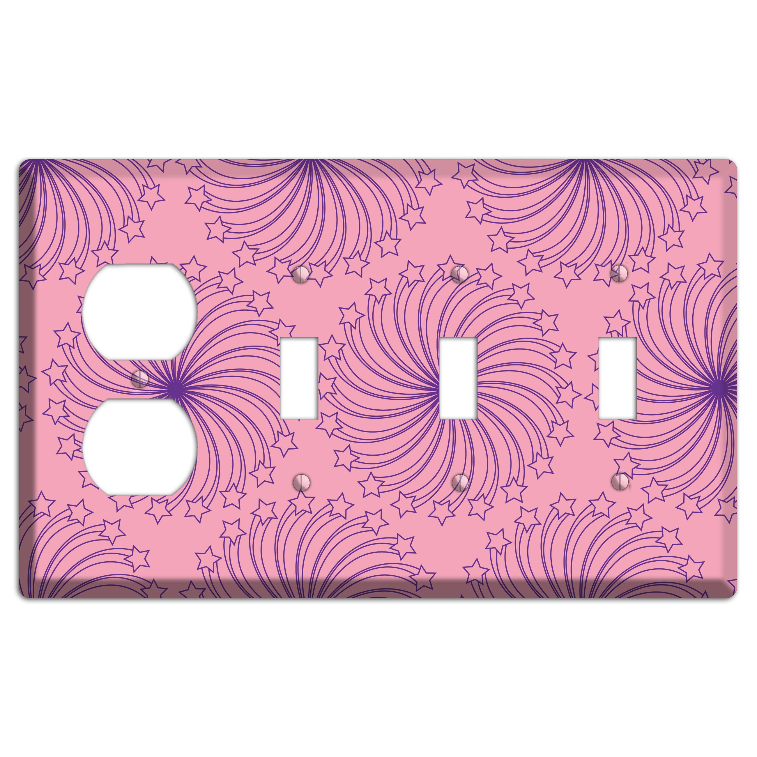 Pink with Purple Star Swirl Duplex / 3 Toggle Wallplate