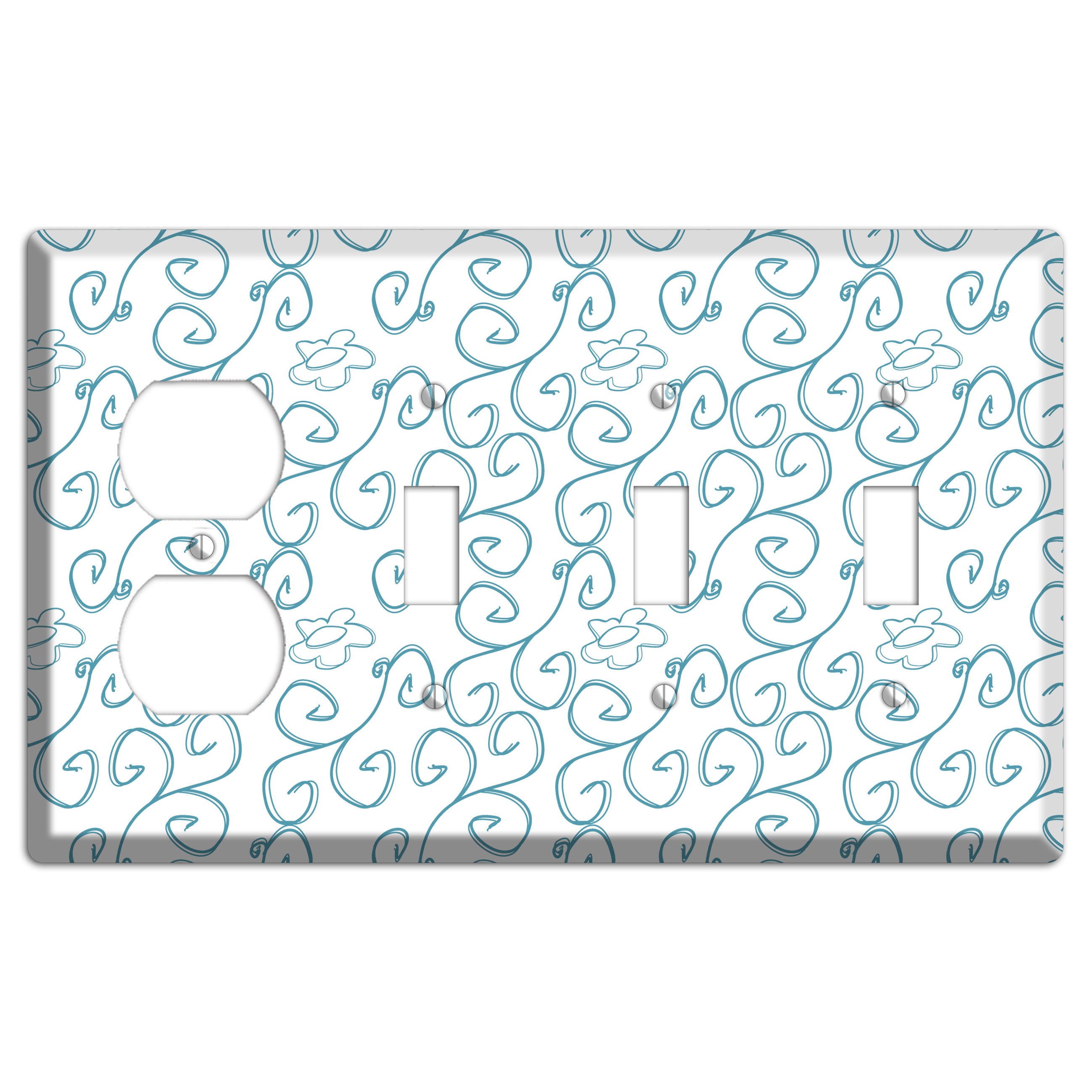 Blue Scroll Flower Contour Duplex / 3 Toggle Wallplate