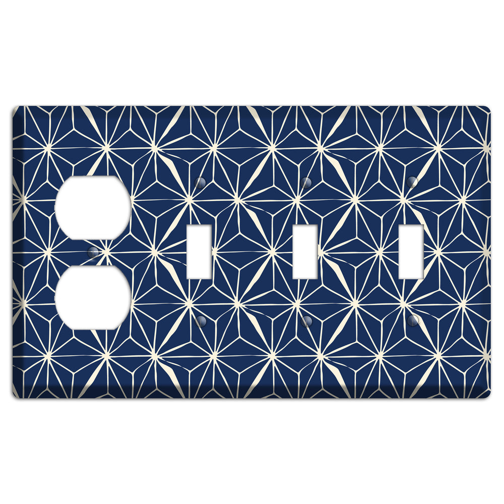 Navy Geometric Tile Duplex / 3 Toggle Wallplate