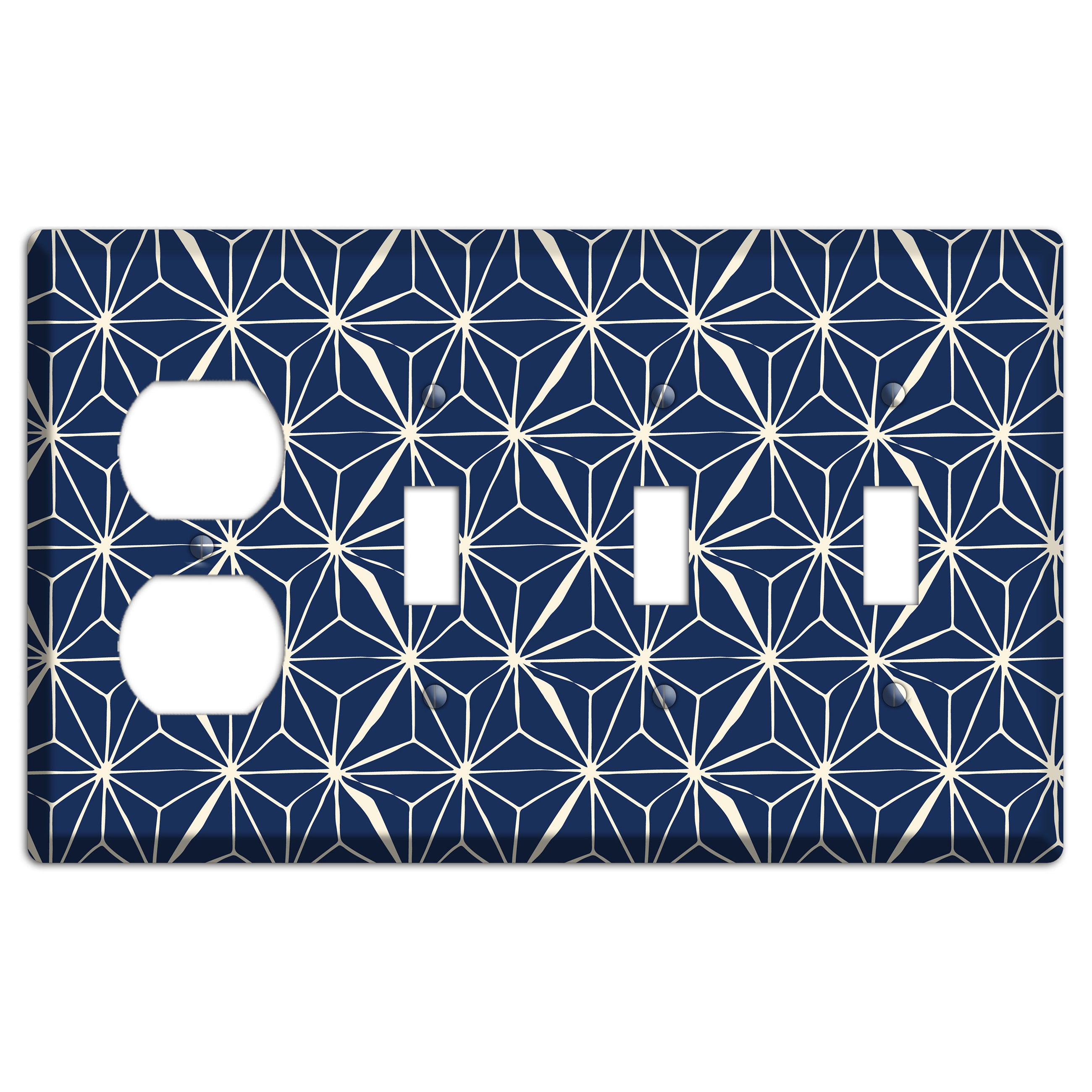 Navy Geometric Tile Duplex / 3 Toggle Wallplate