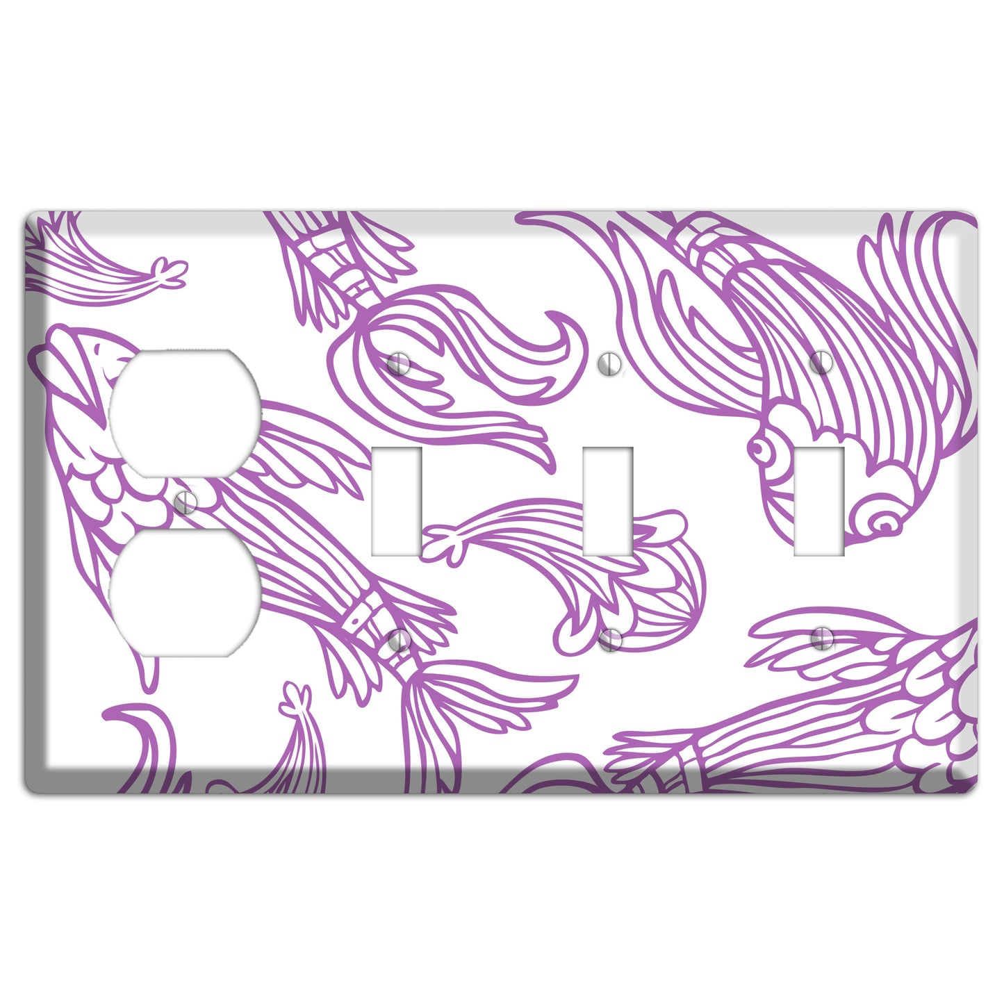 Purple and White Koi Duplex / 3 Toggle Wallplate