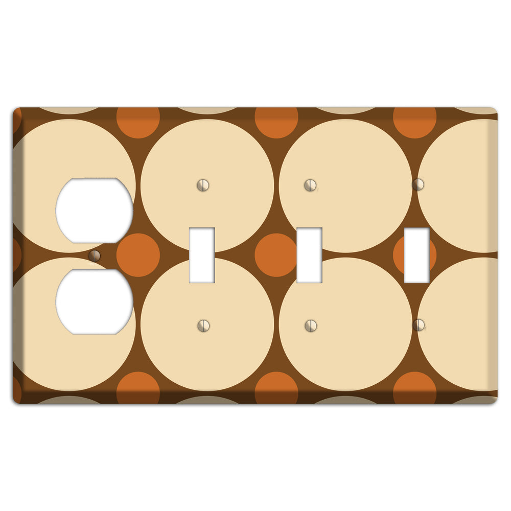 Brown with Beige and Umber Multi Tiled Large Dots Duplex / 3 Toggle Wallplate