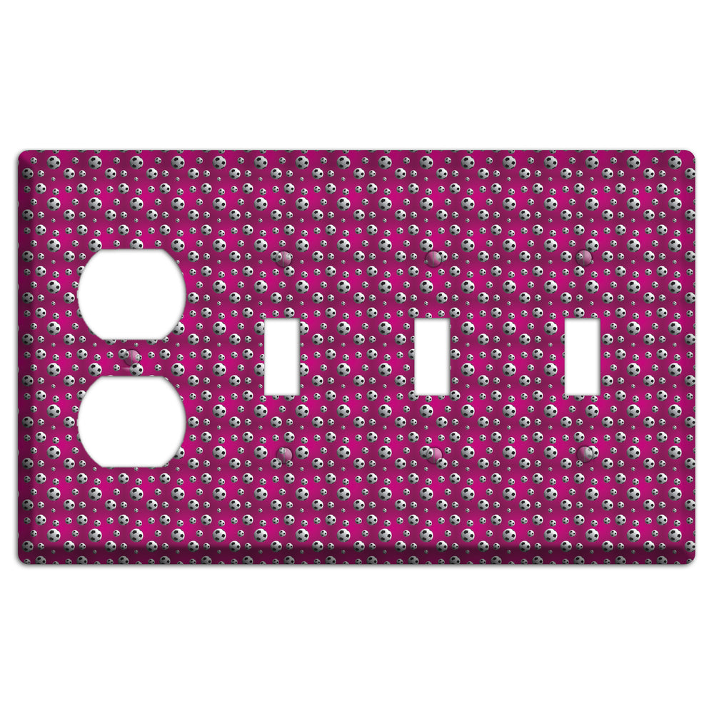 Fuschia with Soccer Balls Duplex / 3 Toggle Wallplate