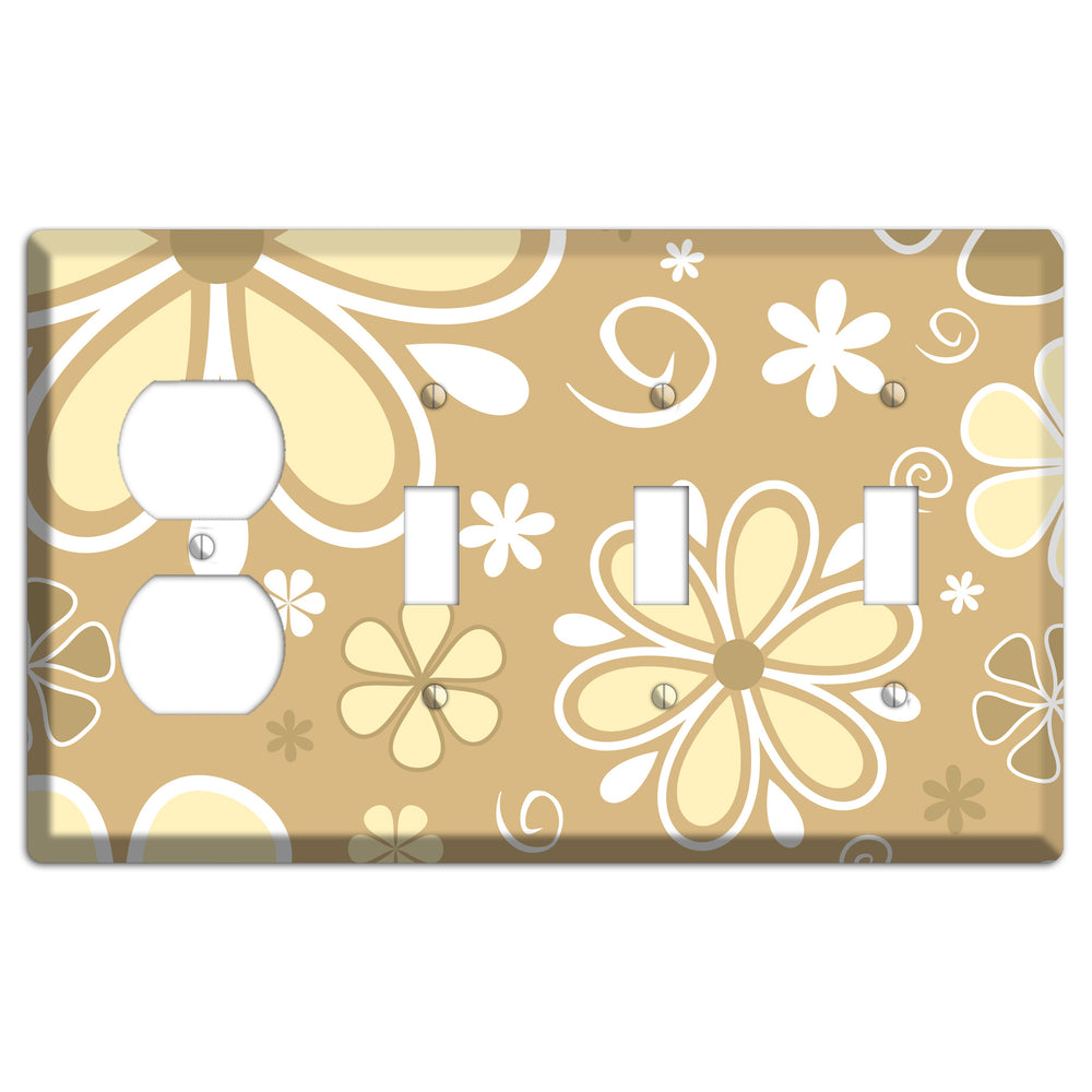Beige Retro Flowers Duplex / 3 Toggle Wallplate