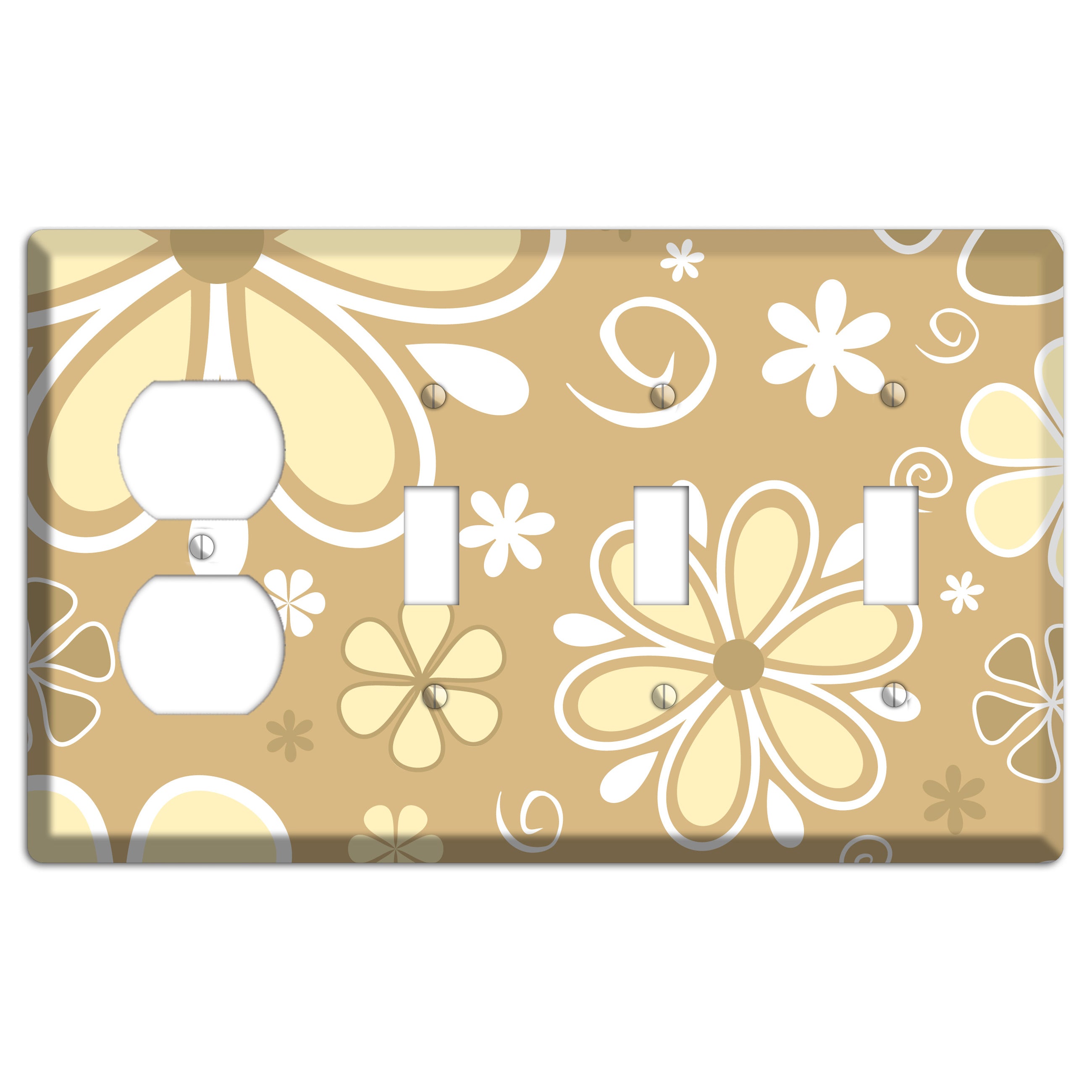 Beige Retro Flowers Duplex / 3 Toggle Wallplate