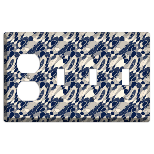 Blue and Beige Large Abstract Duplex / 3 Toggle Wallplate