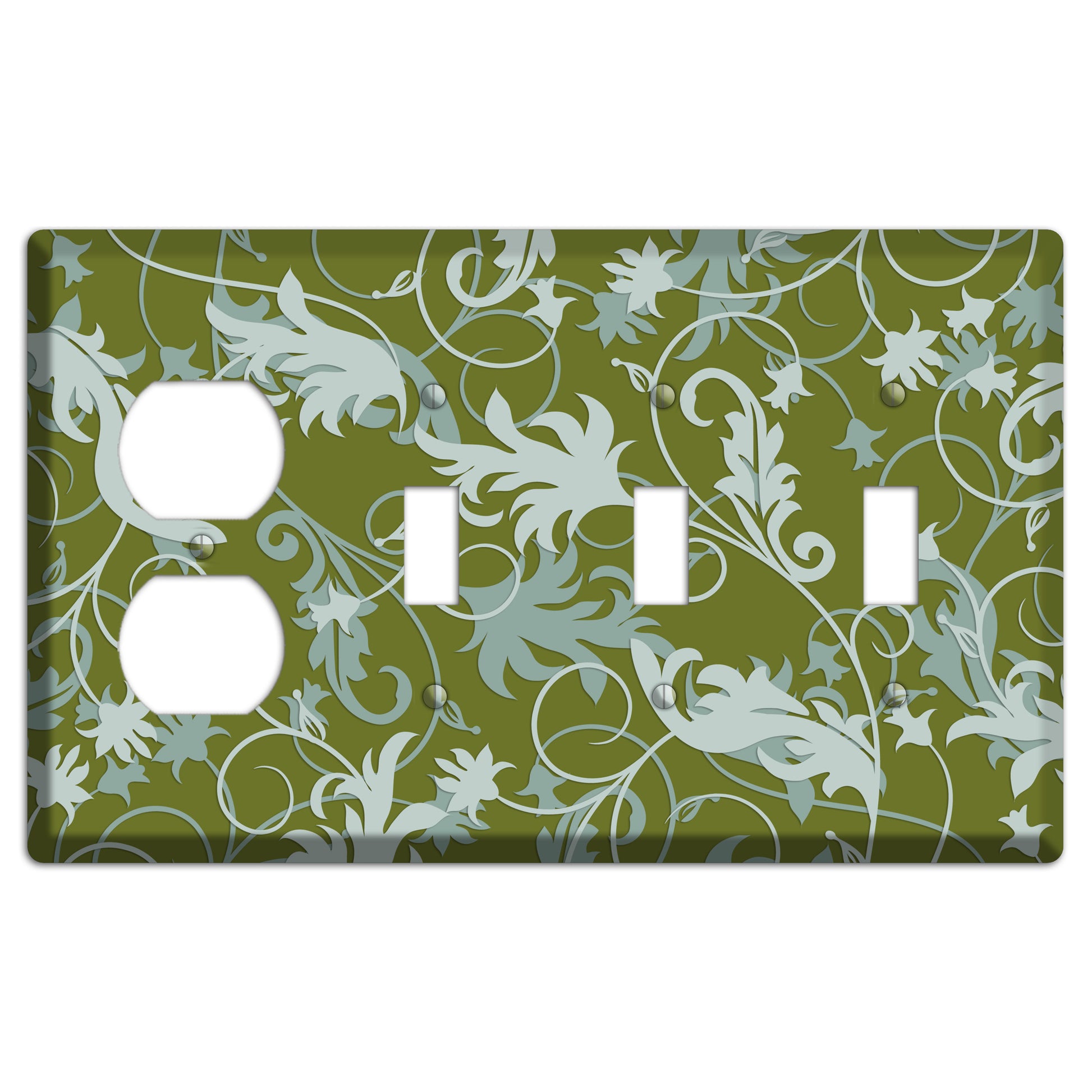 Green and Beige Victorian Sprig Duplex / 3 Toggle Wallplate