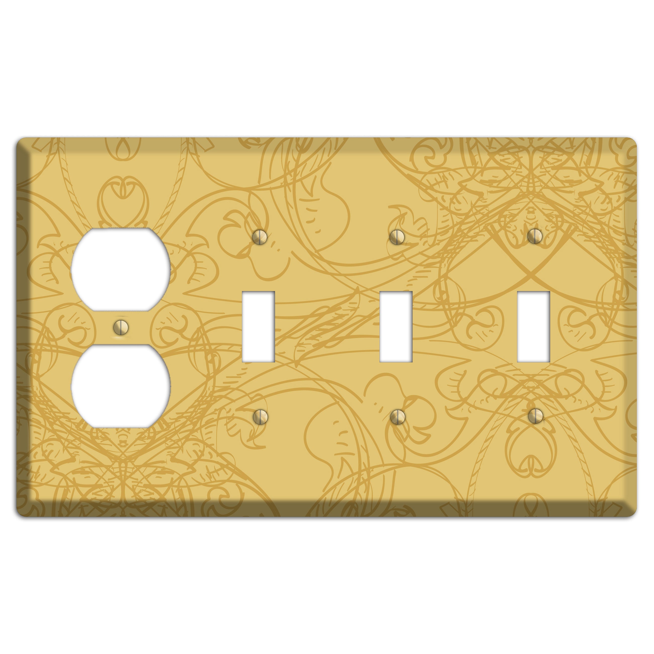 Beige Deco Sketch Duplex / 3 Toggle Wallplate