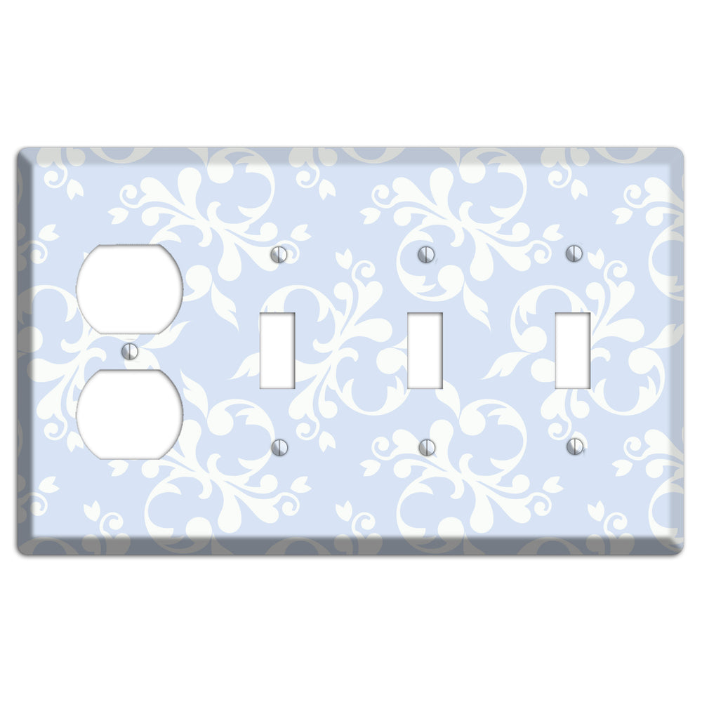 Light Blue Victorian Toile Duplex / 3 Toggle Wallplate