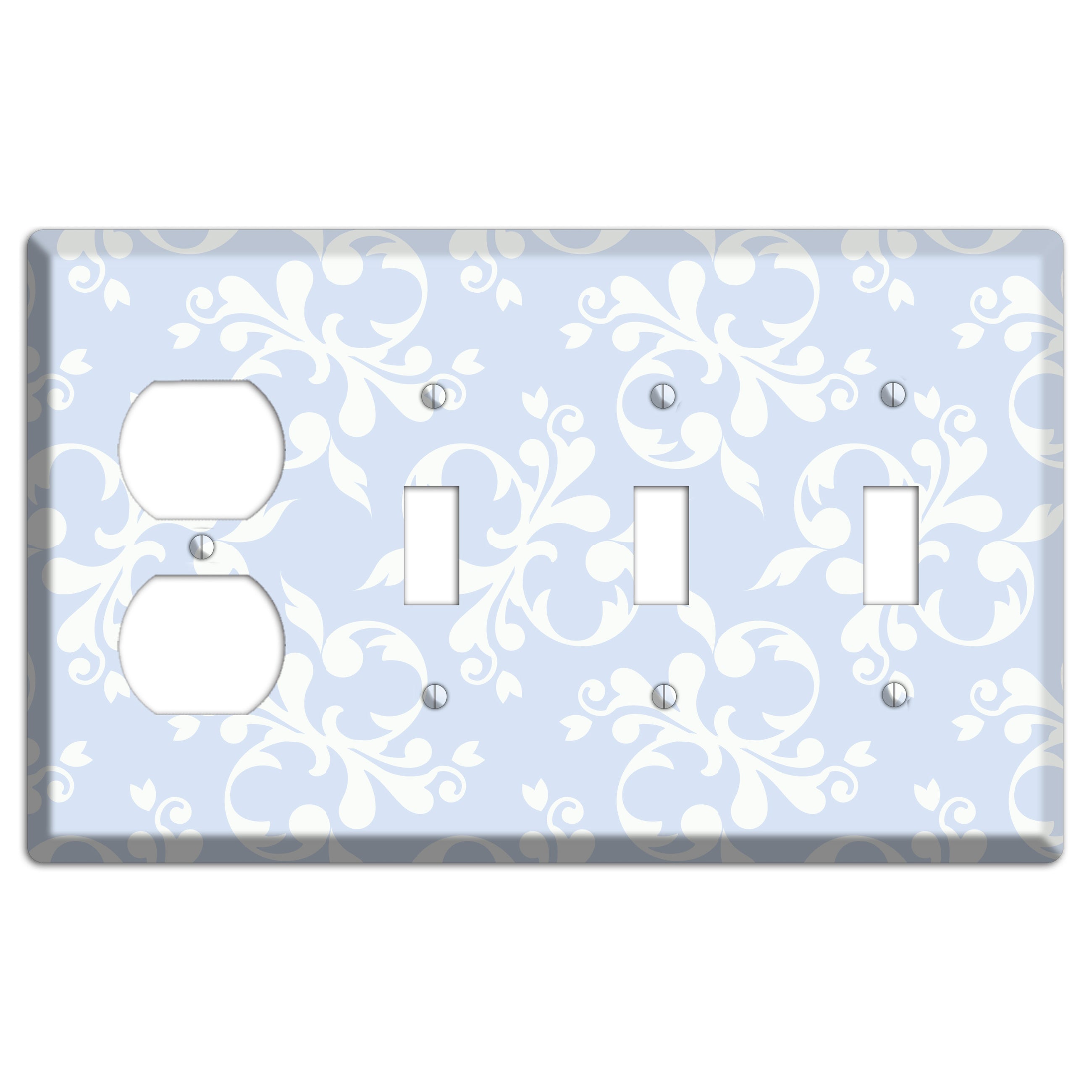Light Blue Victorian Toile Duplex / 3 Toggle Wallplate