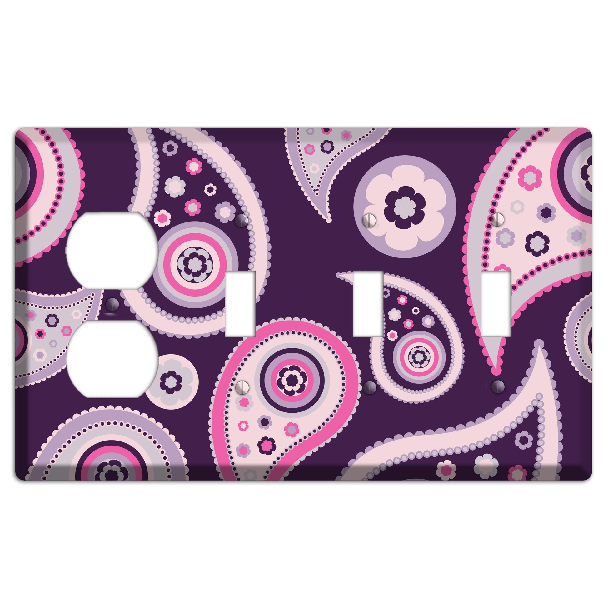 Purple Paisley Duplex / 3 Toggle Wallplate