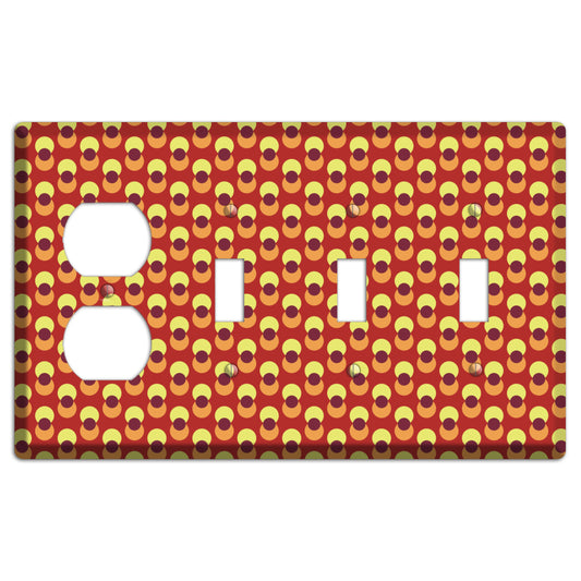 Red Yellow Coral Overlain Dots Duplex / 3 Toggle Wallplate