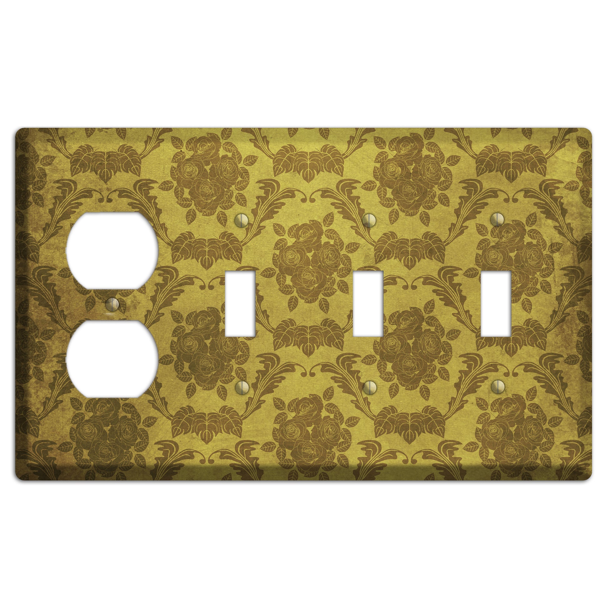 Pesto Vintage Rose Damask Duplex / 3 Toggle Wallplate
