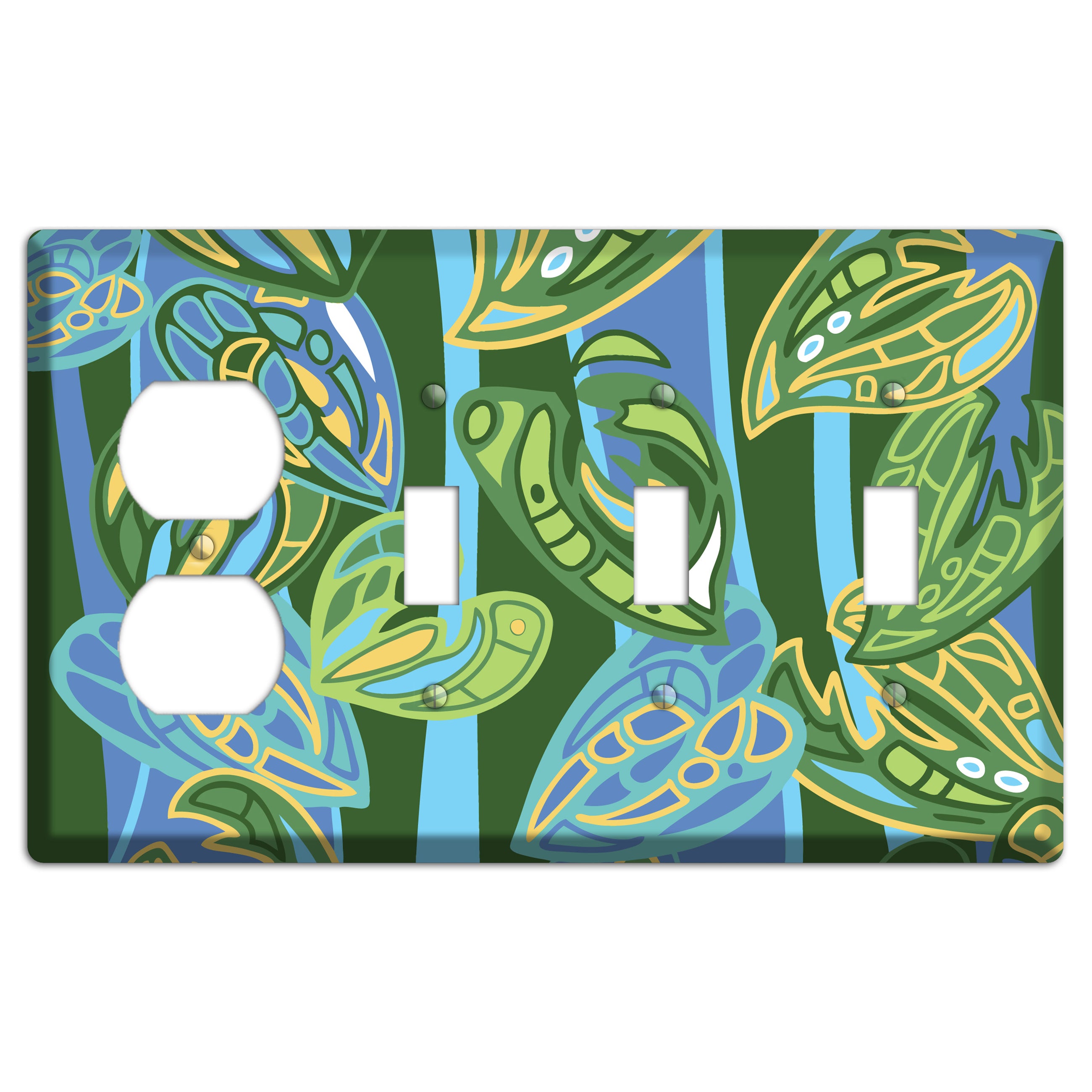 Pacific Blue and Green Duplex / 3 Toggle Wallplate