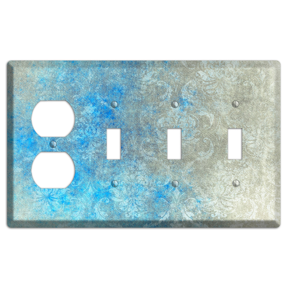Picton Blue Whimsical Damask Duplex / 3 Toggle Wallplate