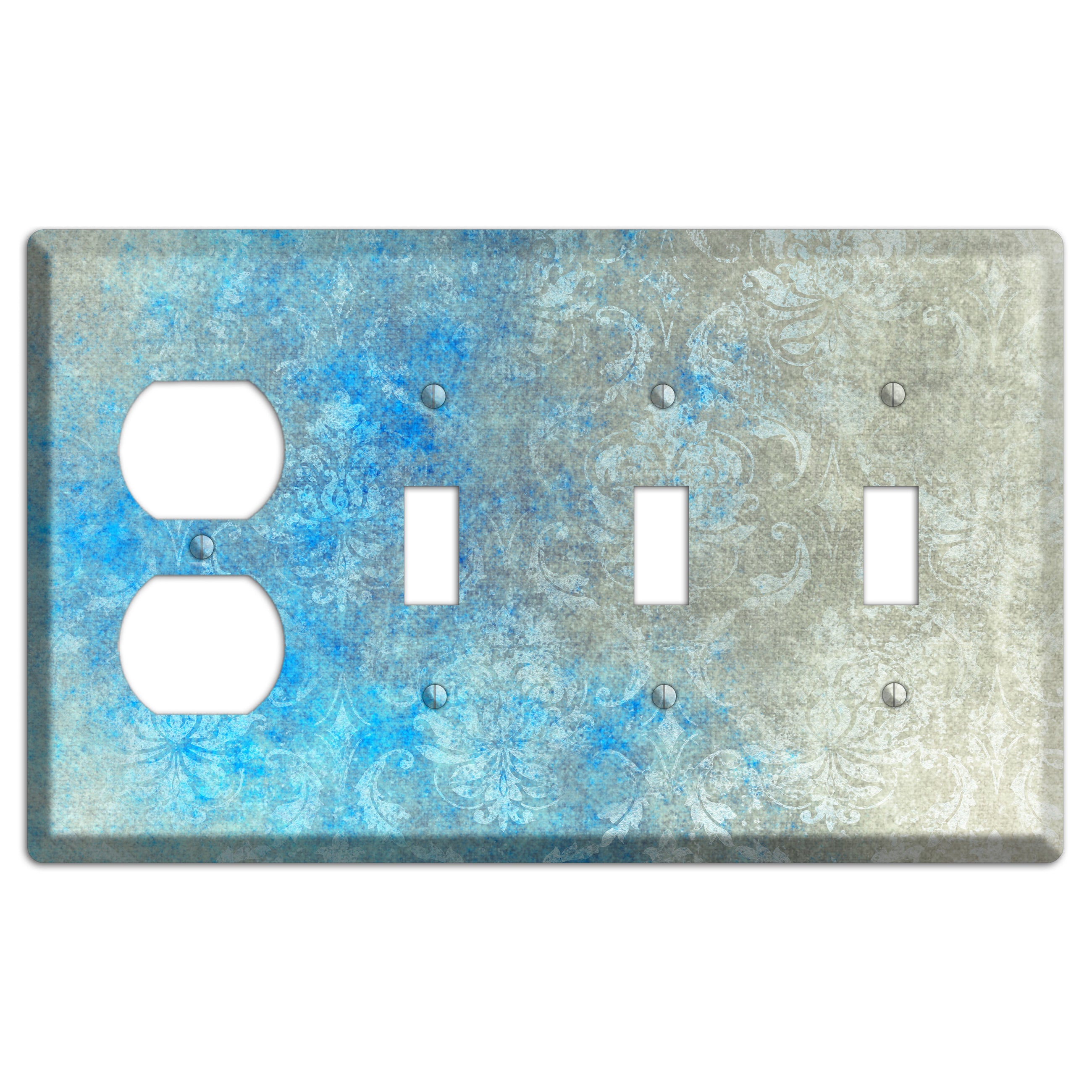 Picton Blue Whimsical Damask Duplex / 3 Toggle Wallplate