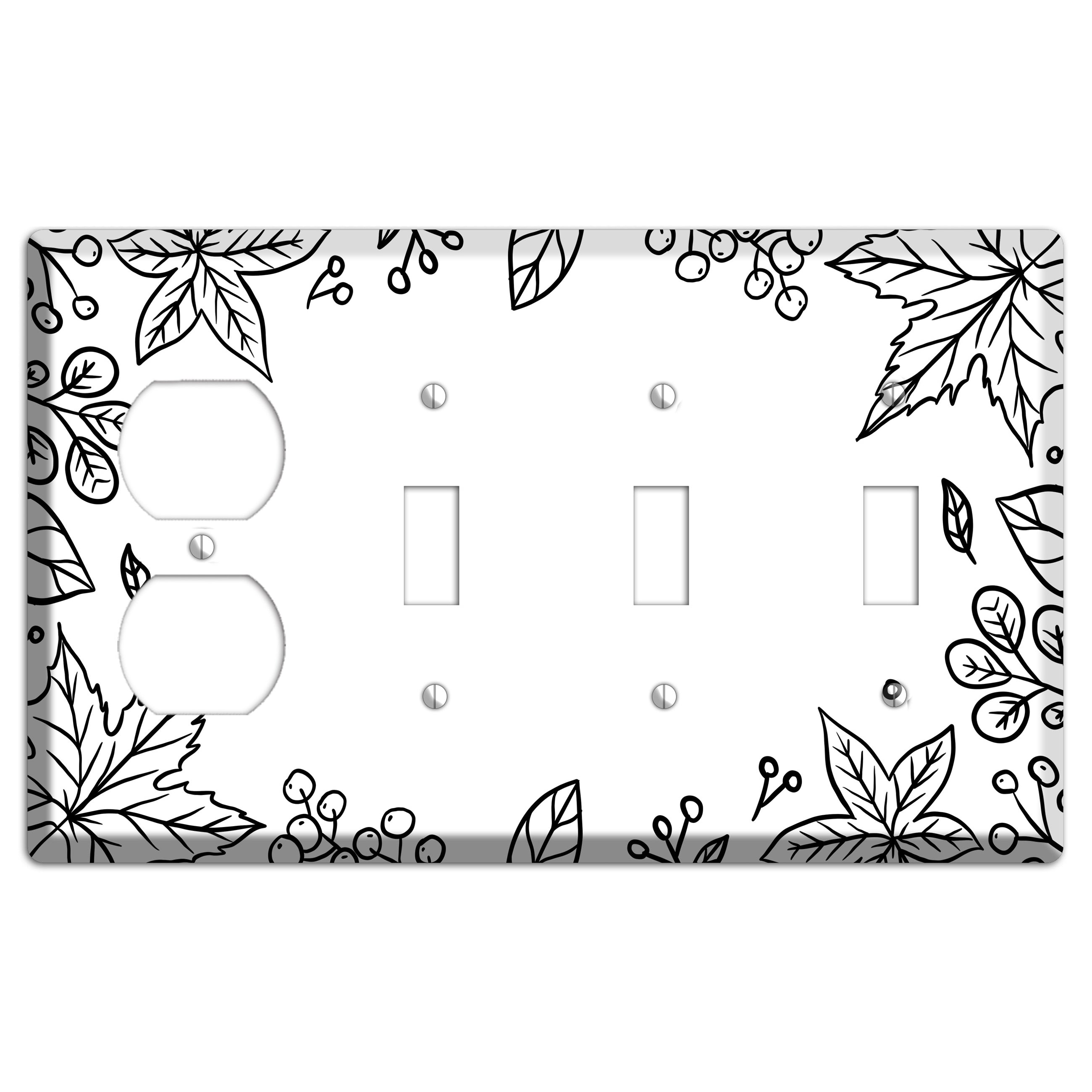 Hand-Drawn Floral 25 Duplex / 3 Toggle Wallplate