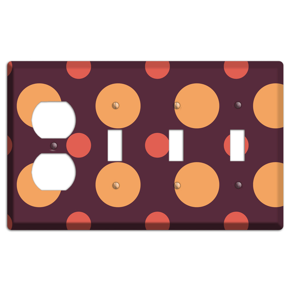 Eggplant with Multi Coral Multi Medium Polka Dots Duplex / 3 Toggle Wallplate