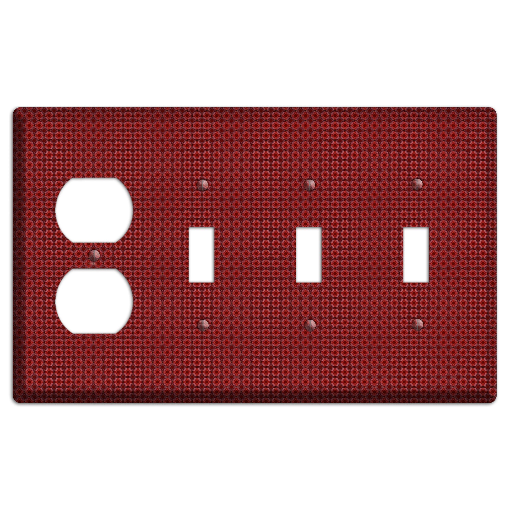 Multi Red Tiled Foulard Duplex / 3 Toggle Wallplate