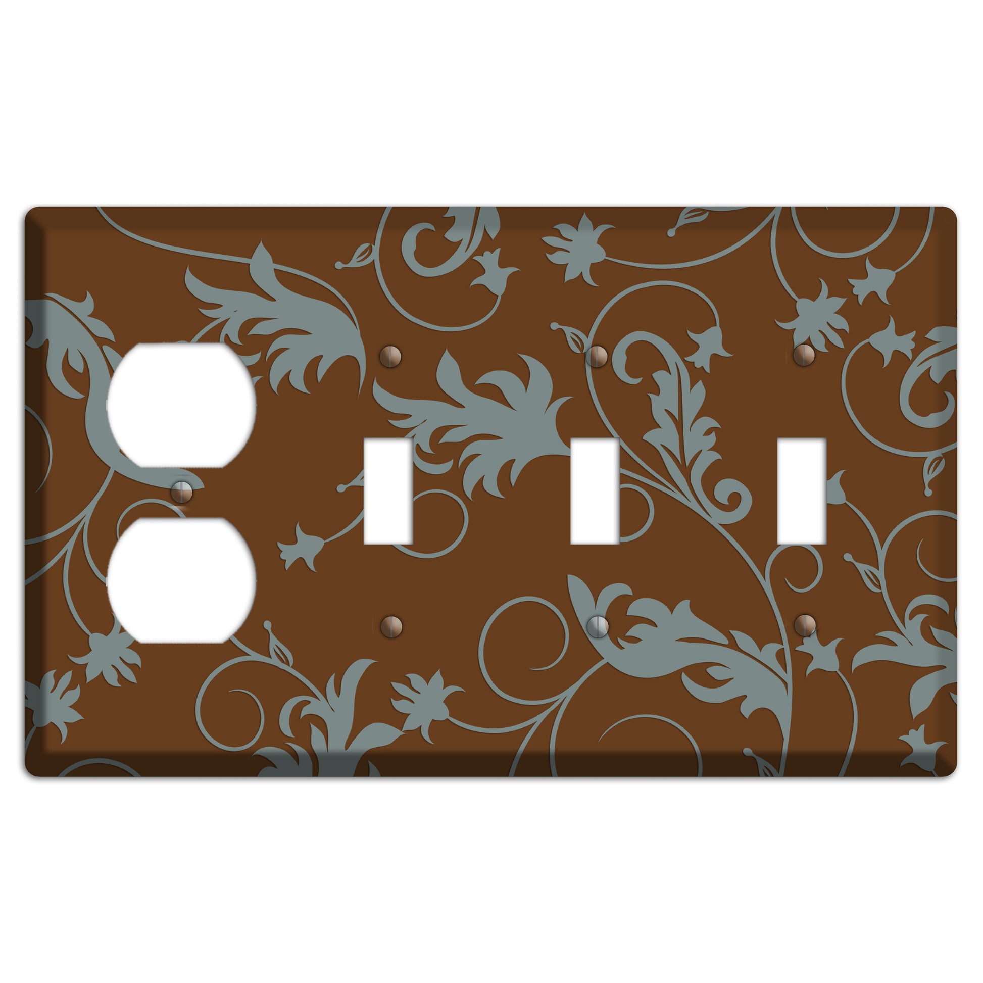 Brown and Grey Victorian Sprig Duplex / 3 Toggle Wallplate