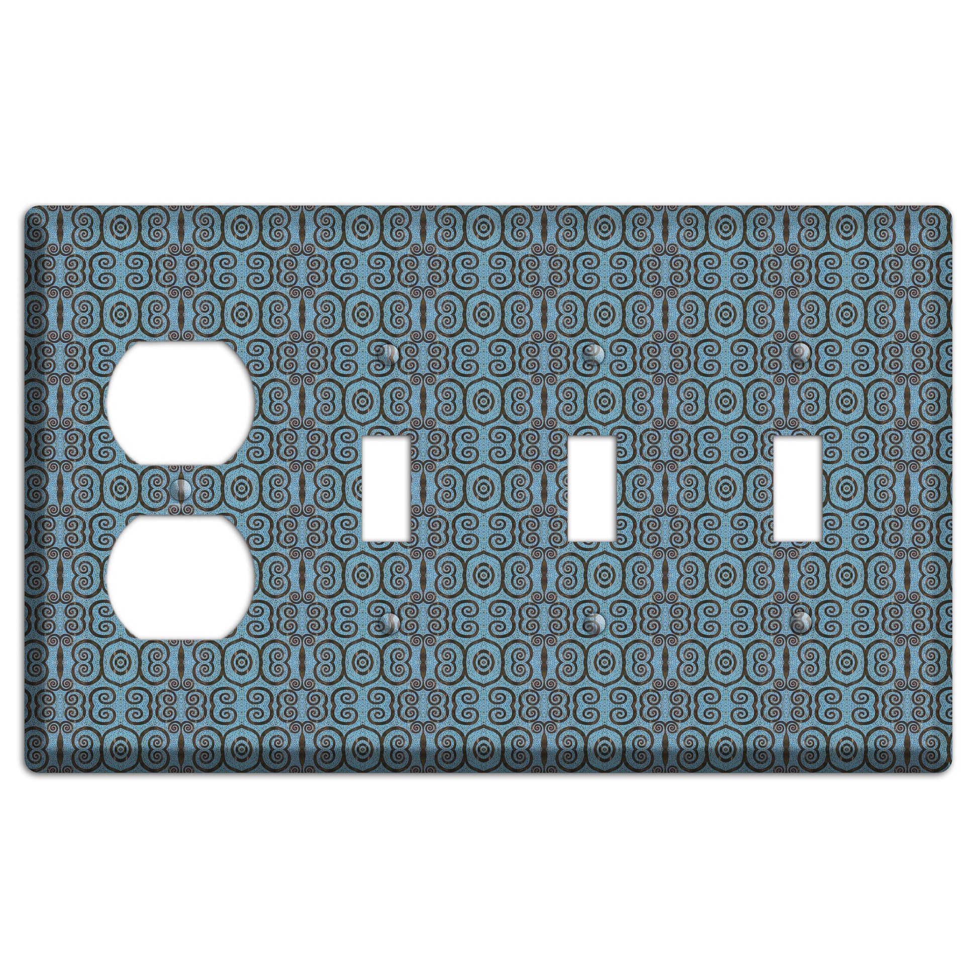 Blue Tapestry Duplex / 3 Toggle Wallplate