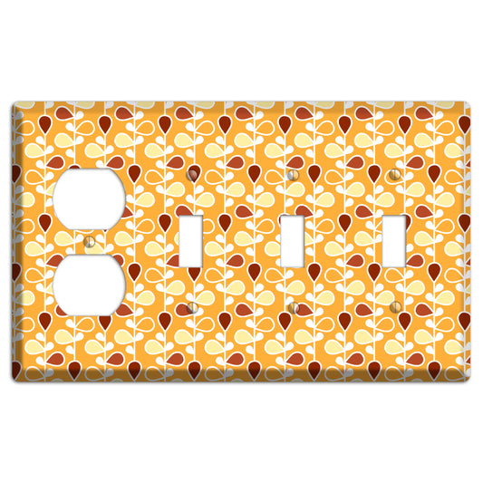 Orange with Yellow and Red Drop and Vine Duplex / 3 Toggle Wallplate