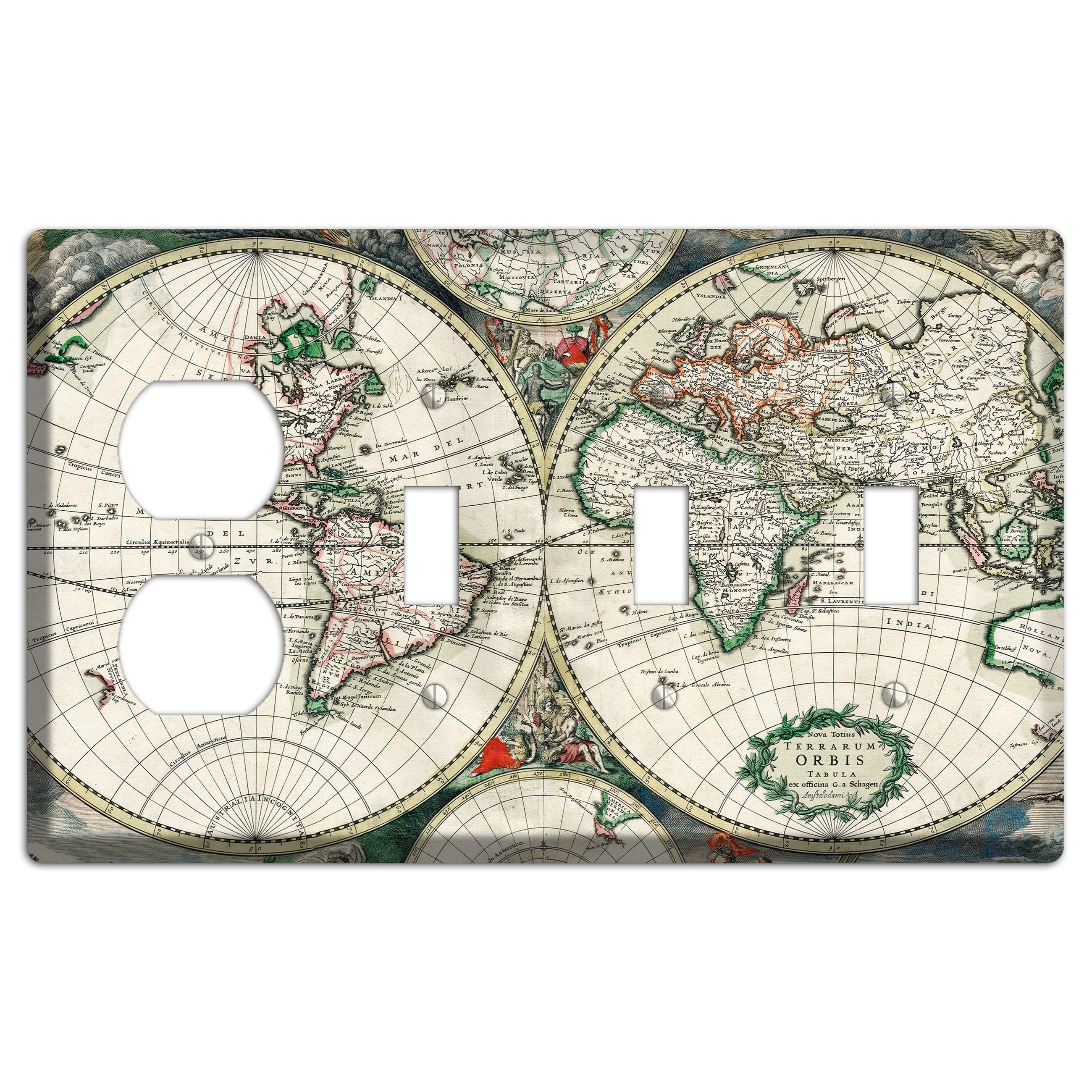 Global Map Duplex / 3 Toggle Wallplate