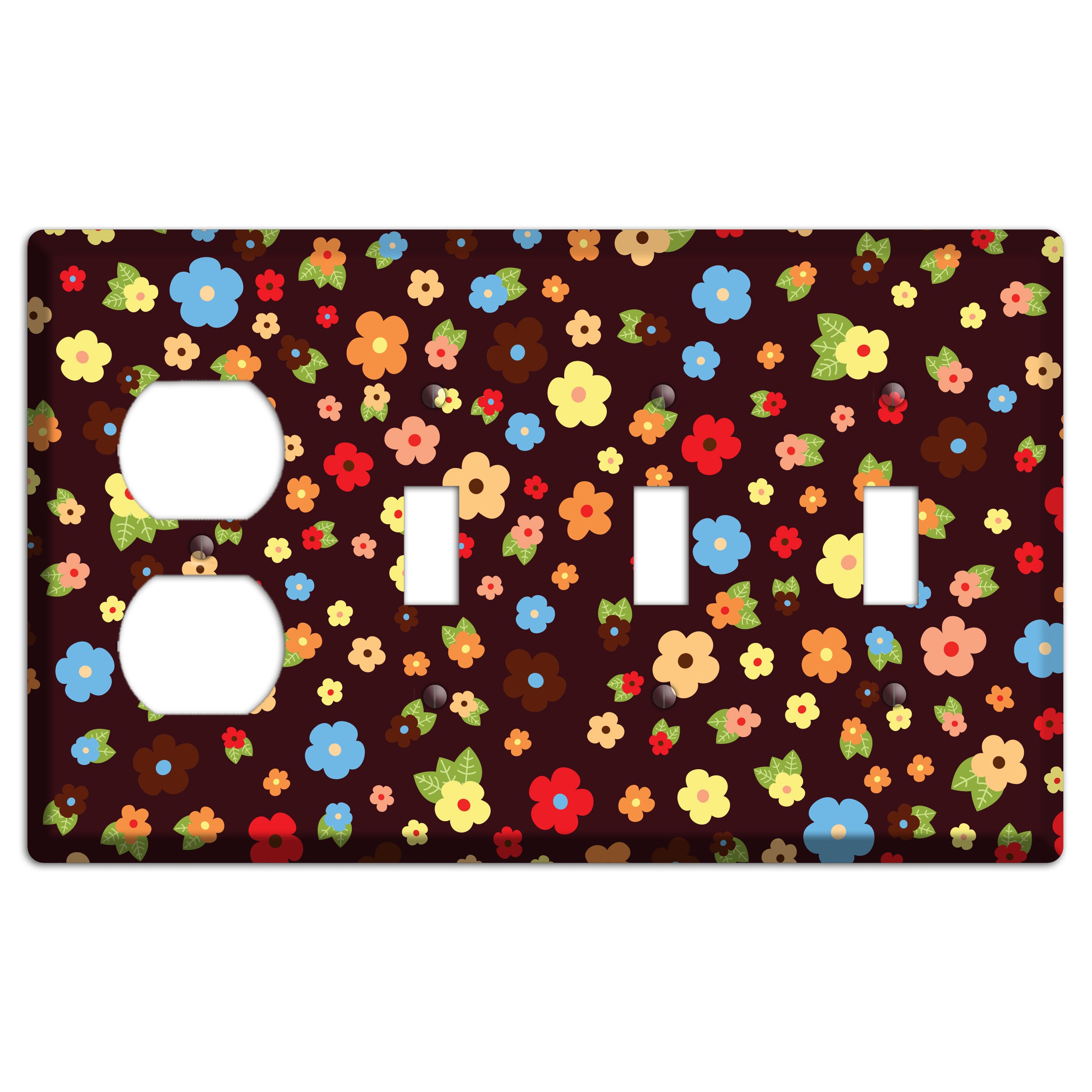 Brown Tiny Delicate Flowers Duplex / 3 Toggle Wallplate
