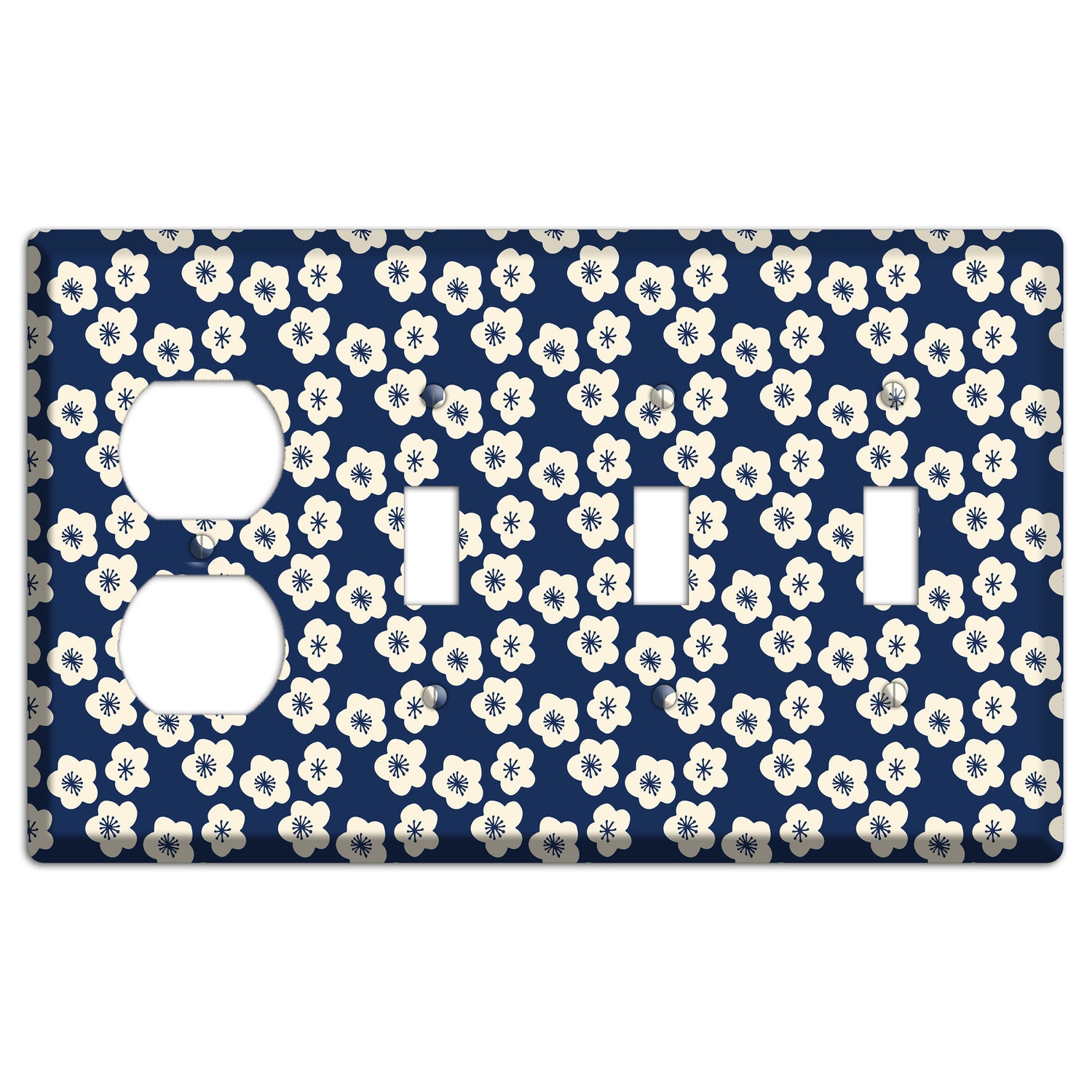 Navy Blossoms Duplex / 3 Toggle Wallplate