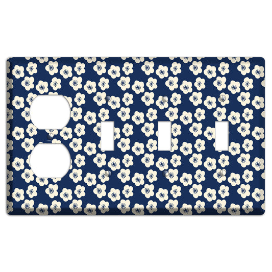 Navy Blossoms Duplex / 3 Toggle Wallplate