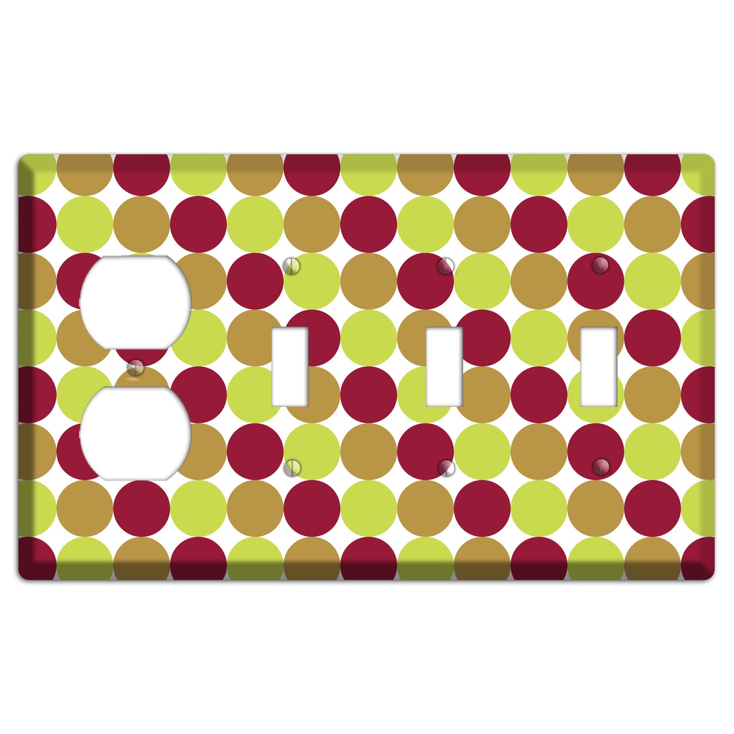 Lime Brown Maroon Tiled Dots Duplex / 3 Toggle Wallplate