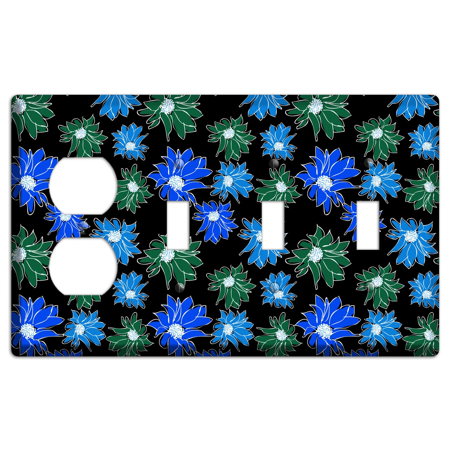 Blue and Green Flowers Duplex / 3 Toggle Wallplate