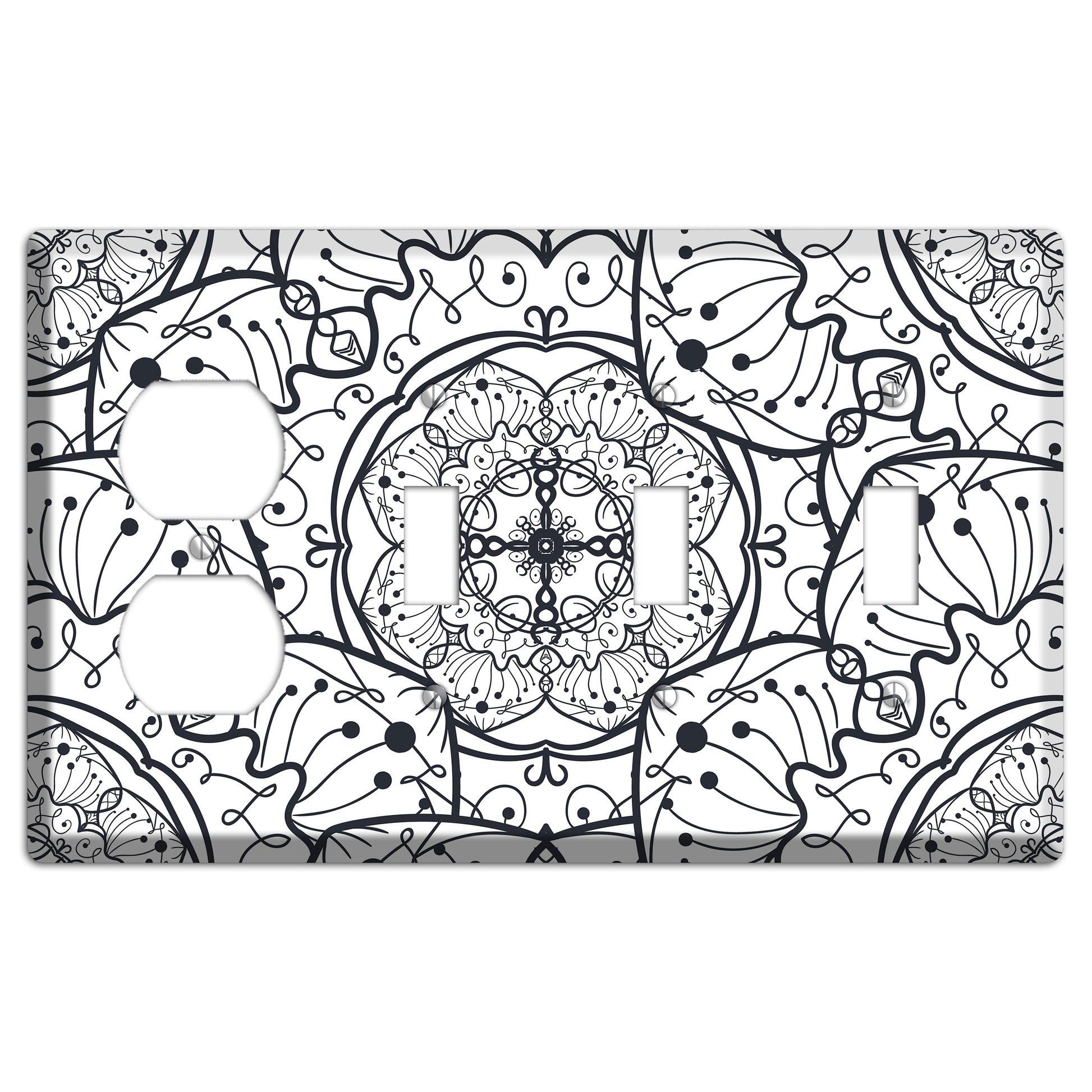 Mandala Black and White Style M Cover Plates Duplex / 3 Toggle Wallplate