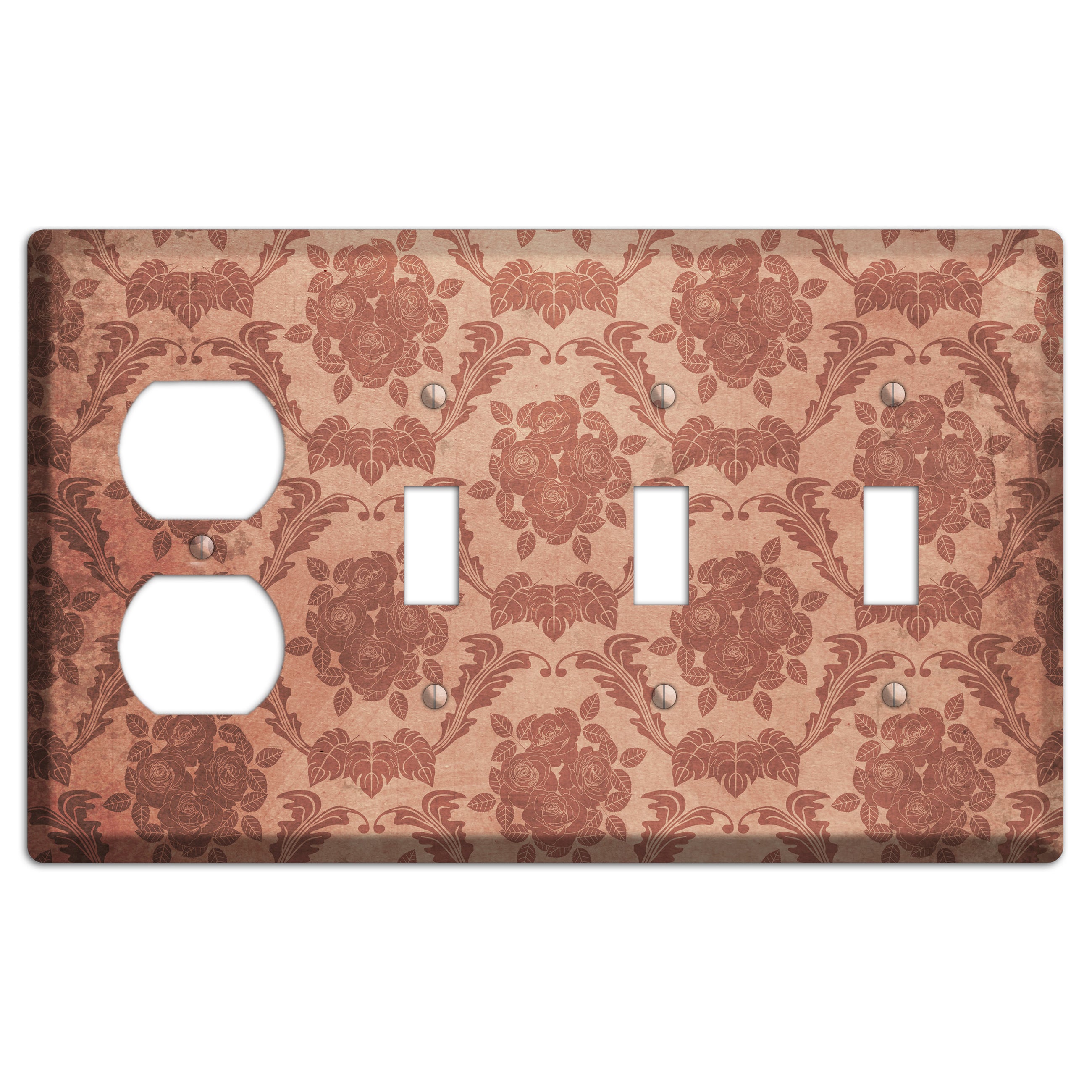 Old Rose Vintage Rose Damask Duplex / 3 Toggle Wallplate