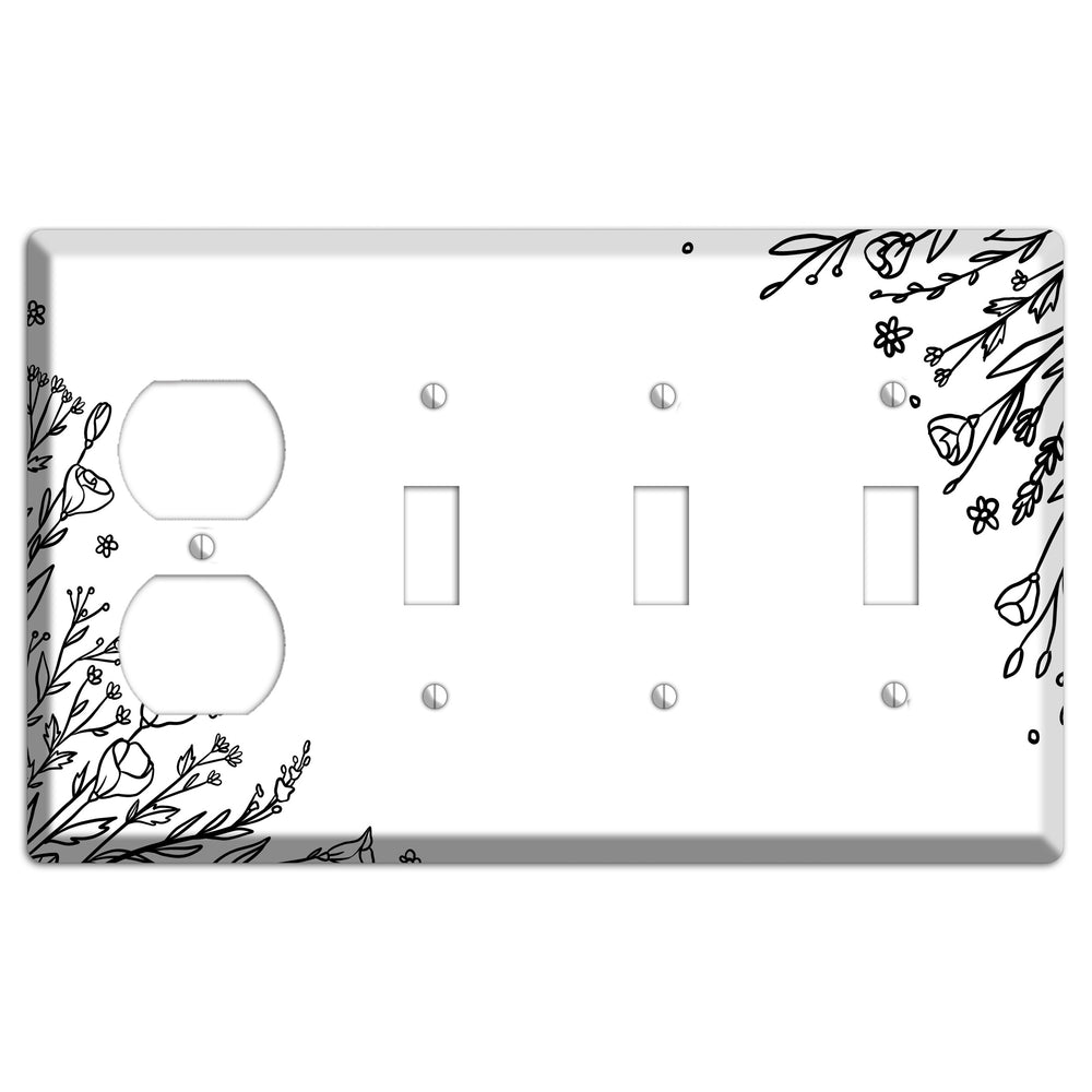 Hand-Drawn Floral 35 Duplex / 3 Toggle Wallplate