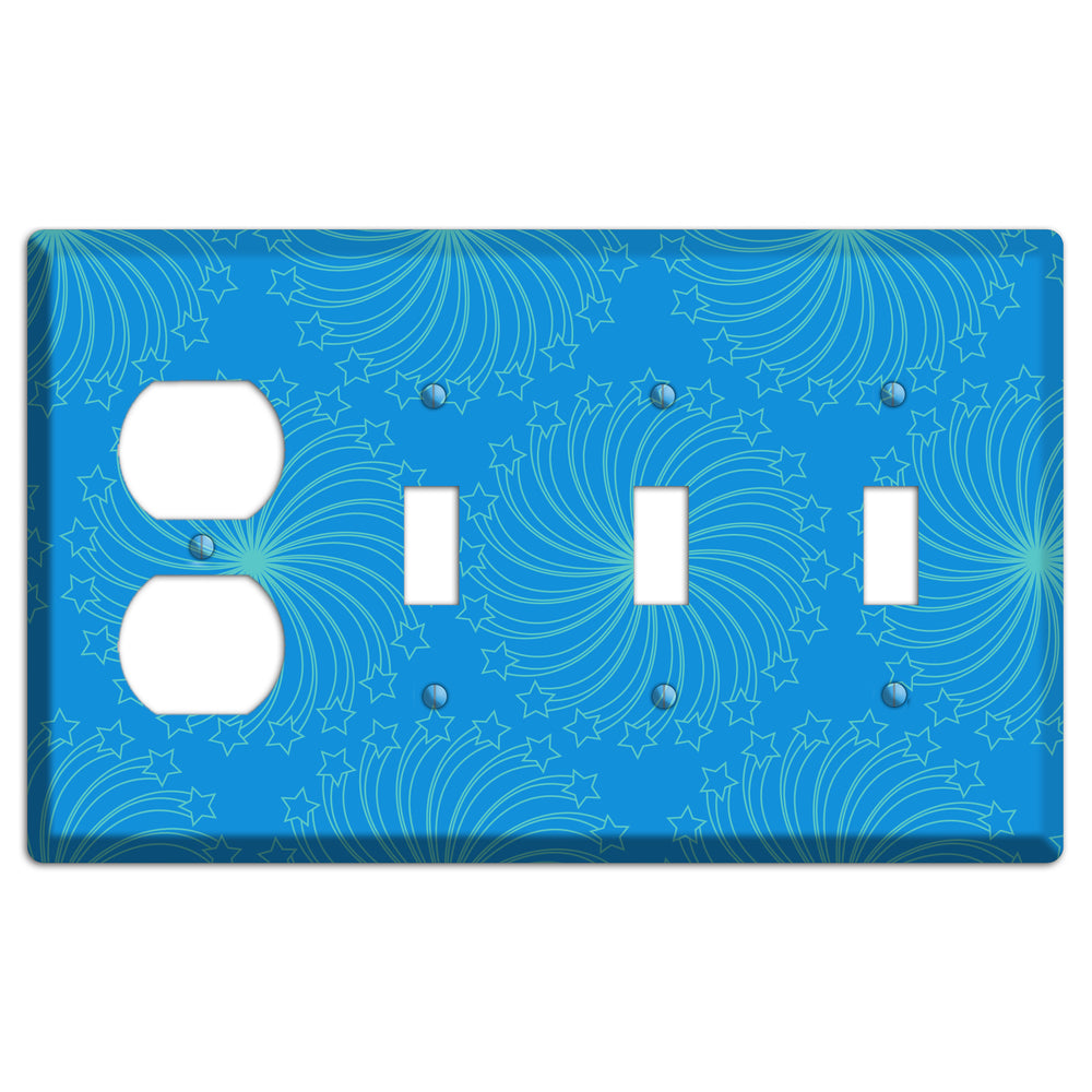 Multi Blue Star Swirl Duplex / 3 Toggle Wallplate