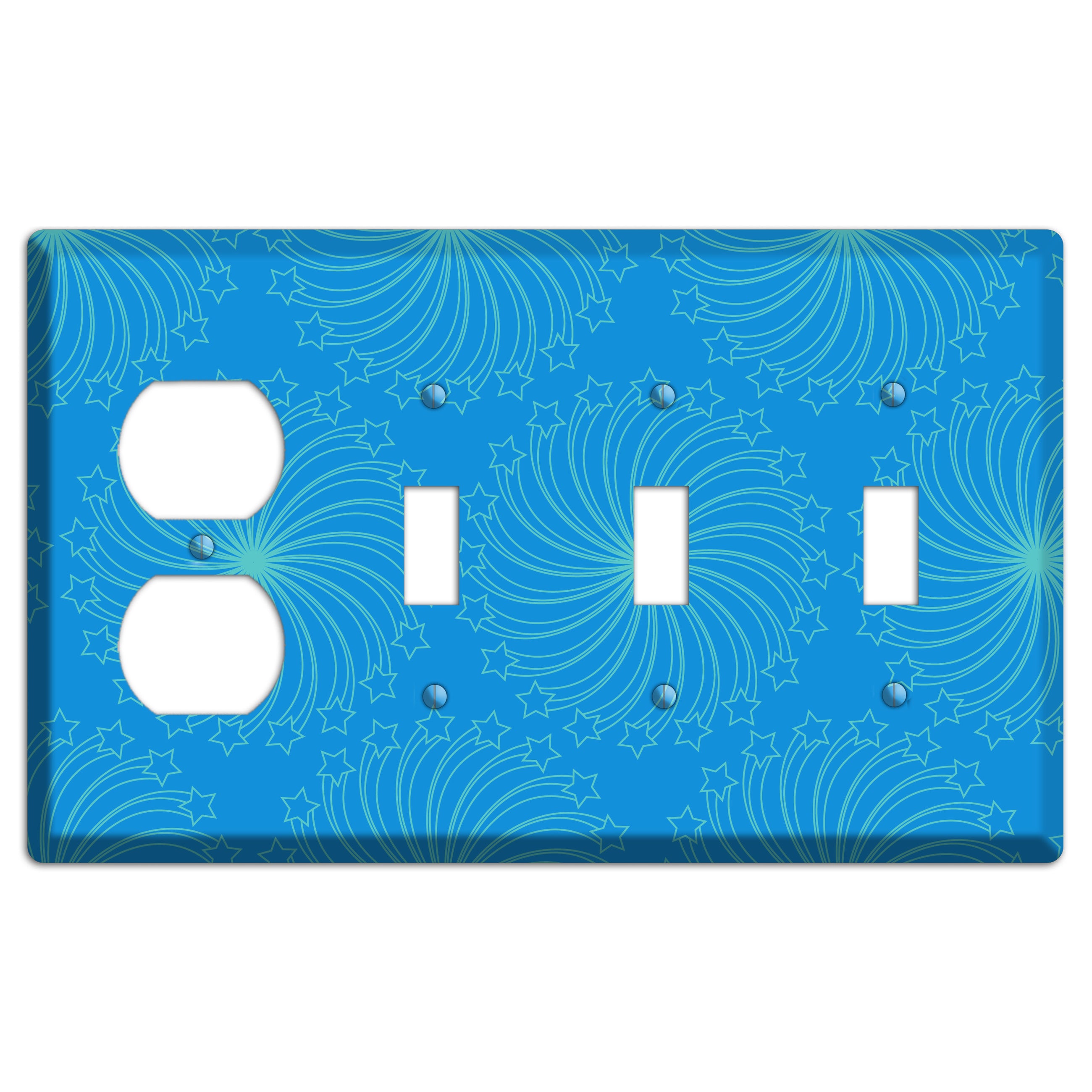 Multi Blue Star Swirl Duplex / 3 Toggle Wallplate