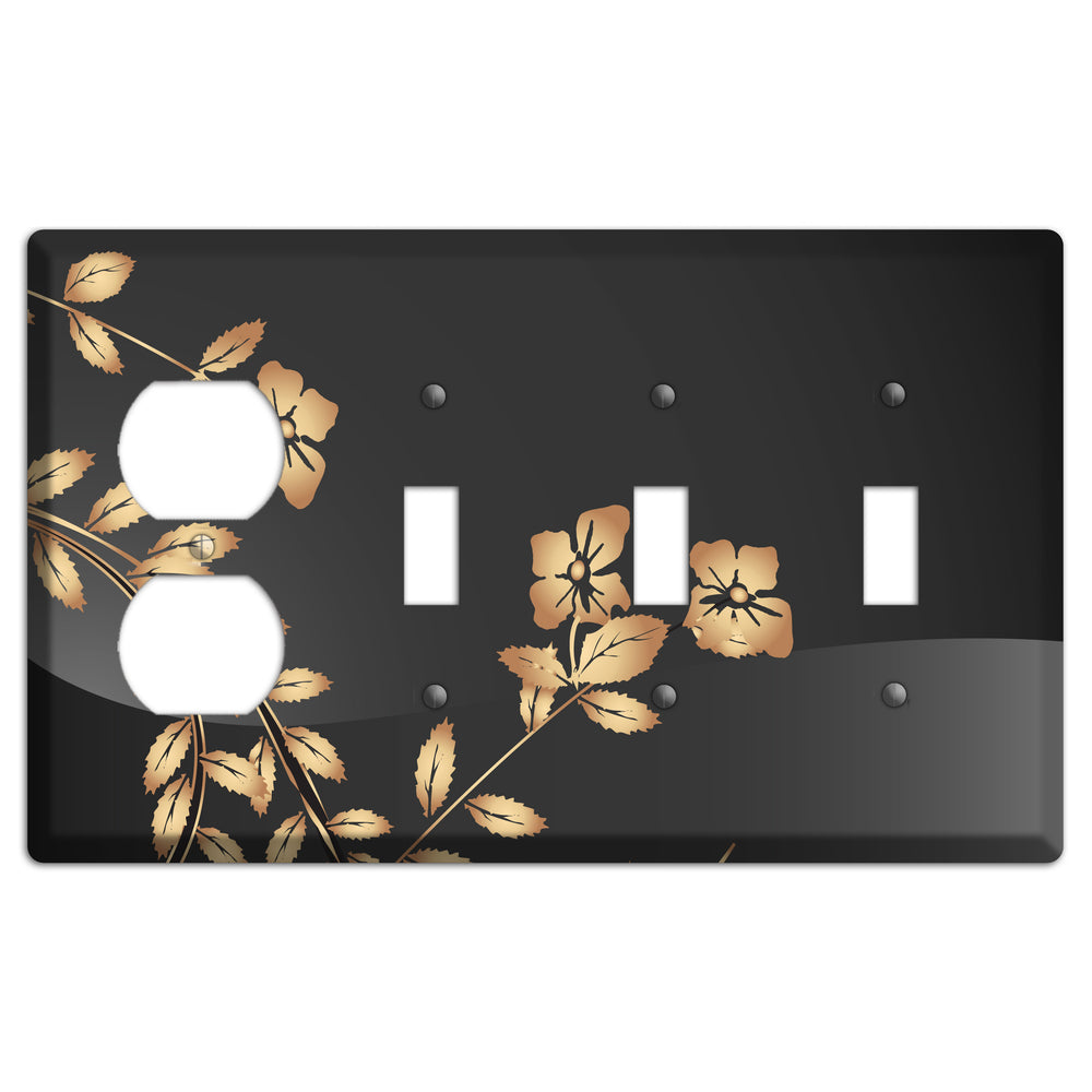 Black Sprig Duplex / 3 Toggle Wallplate