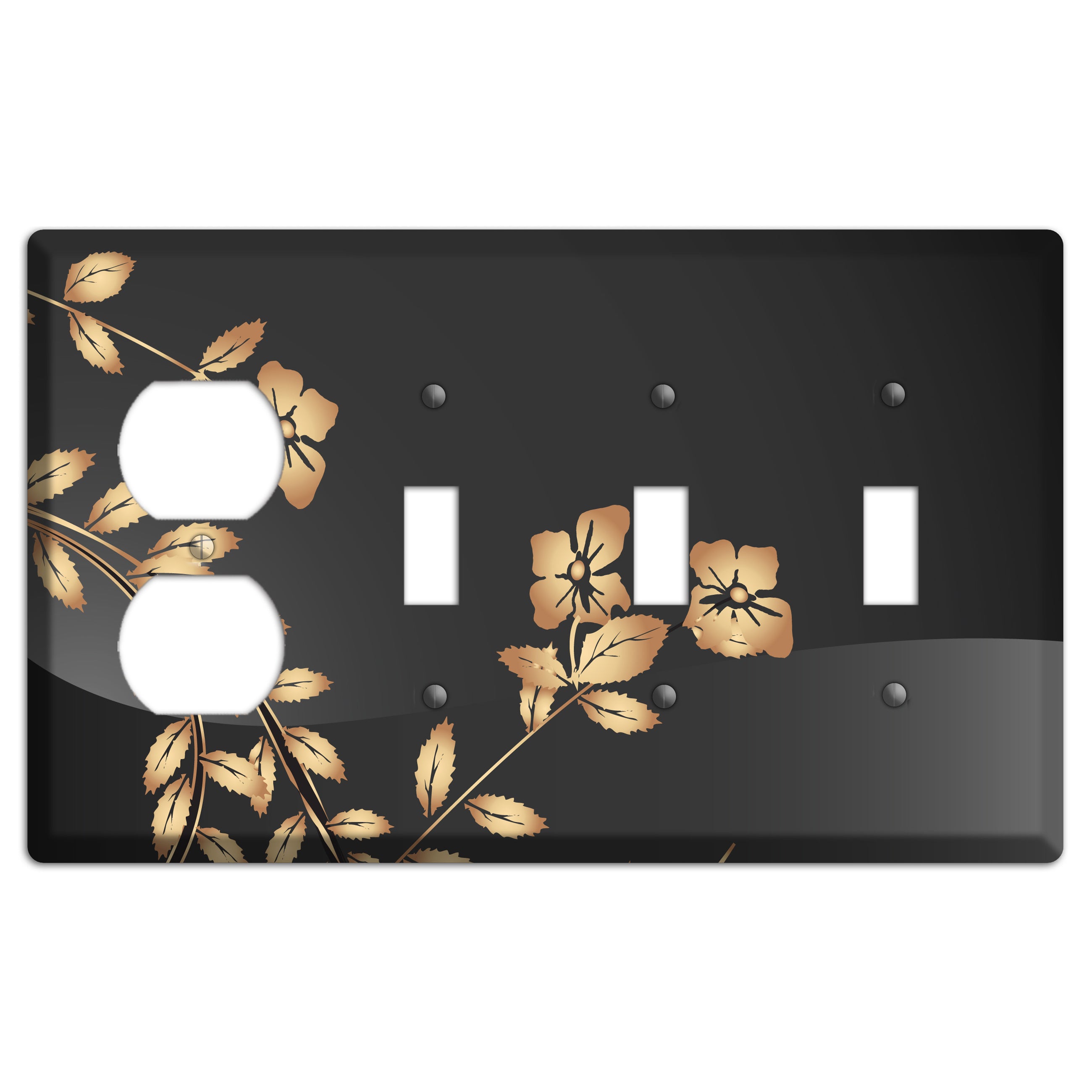 Black Sprig Duplex / 3 Toggle Wallplate