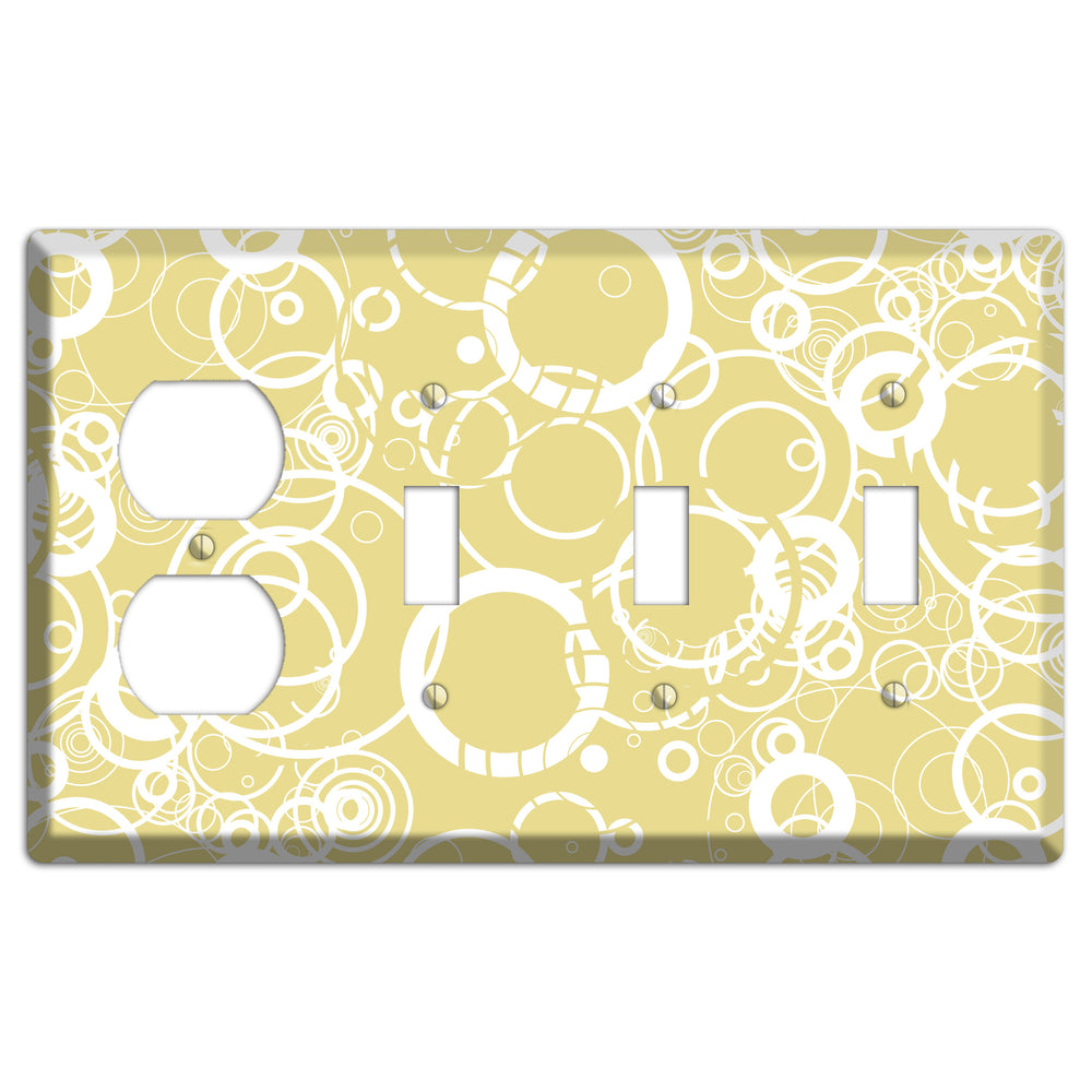 Beige with White Rings Duplex / 3 Toggle Wallplate