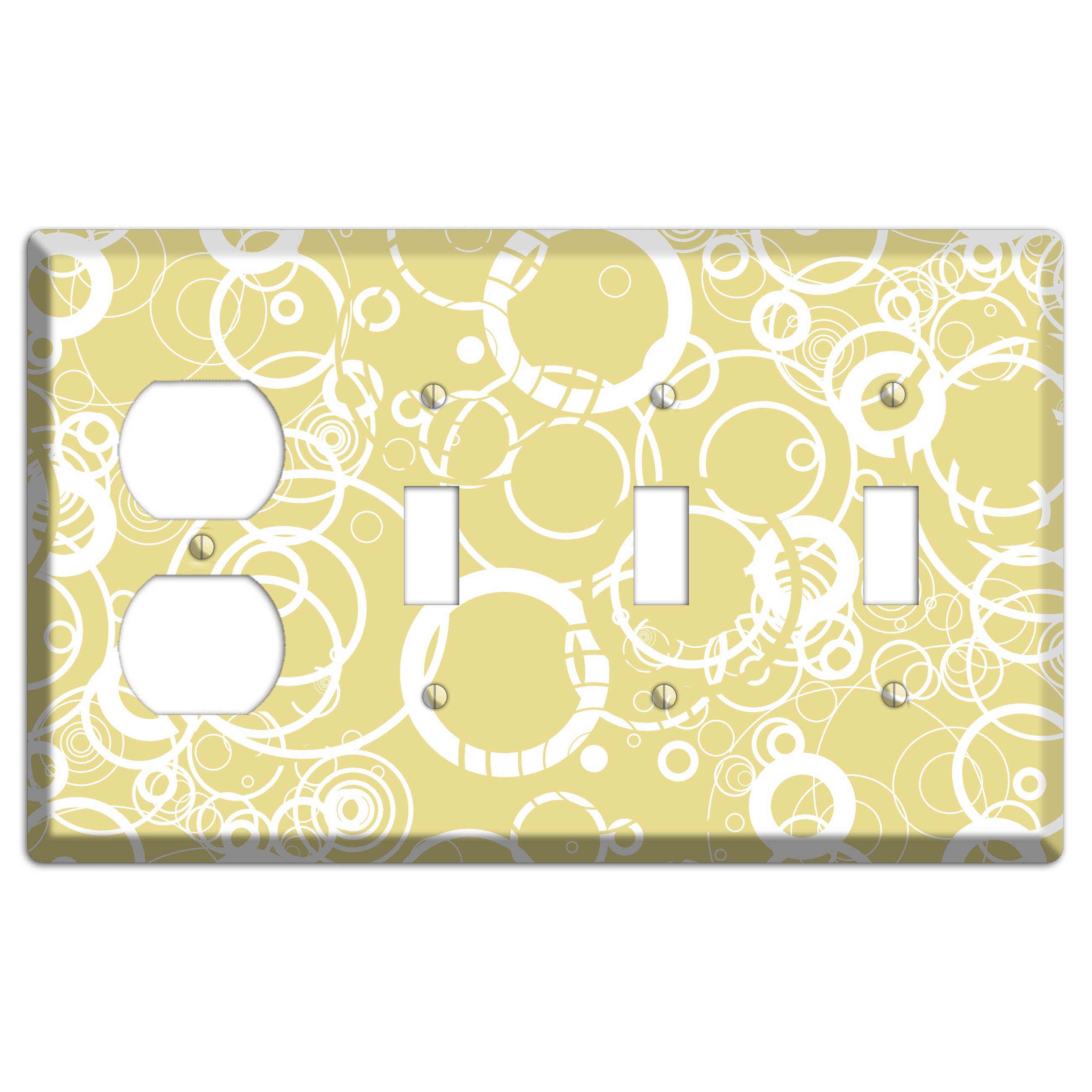 Beige with White Rings Duplex / 3 Toggle Wallplate