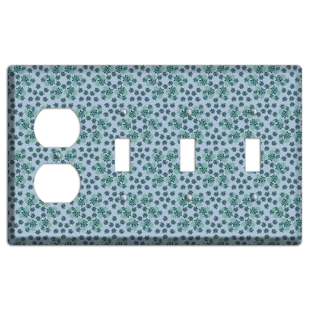 Blue with Multi Green Calico Duplex / 3 Toggle Wallplate