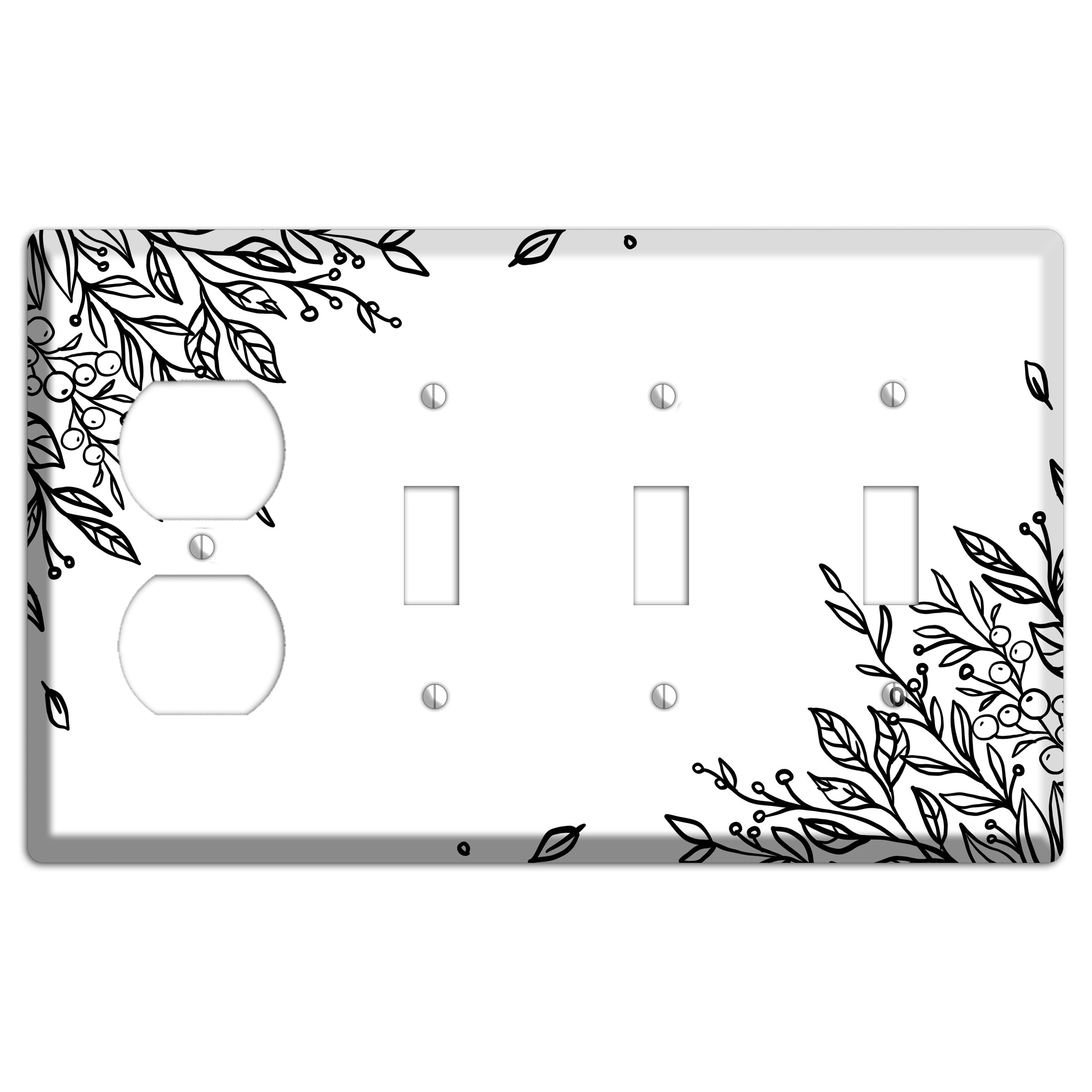 Hand-Drawn Floral 4 Duplex / 3 Toggle Wallplate