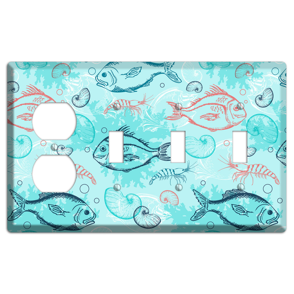 Mixed Sea Life Style 24 Duplex / 3 Toggle Wallplate