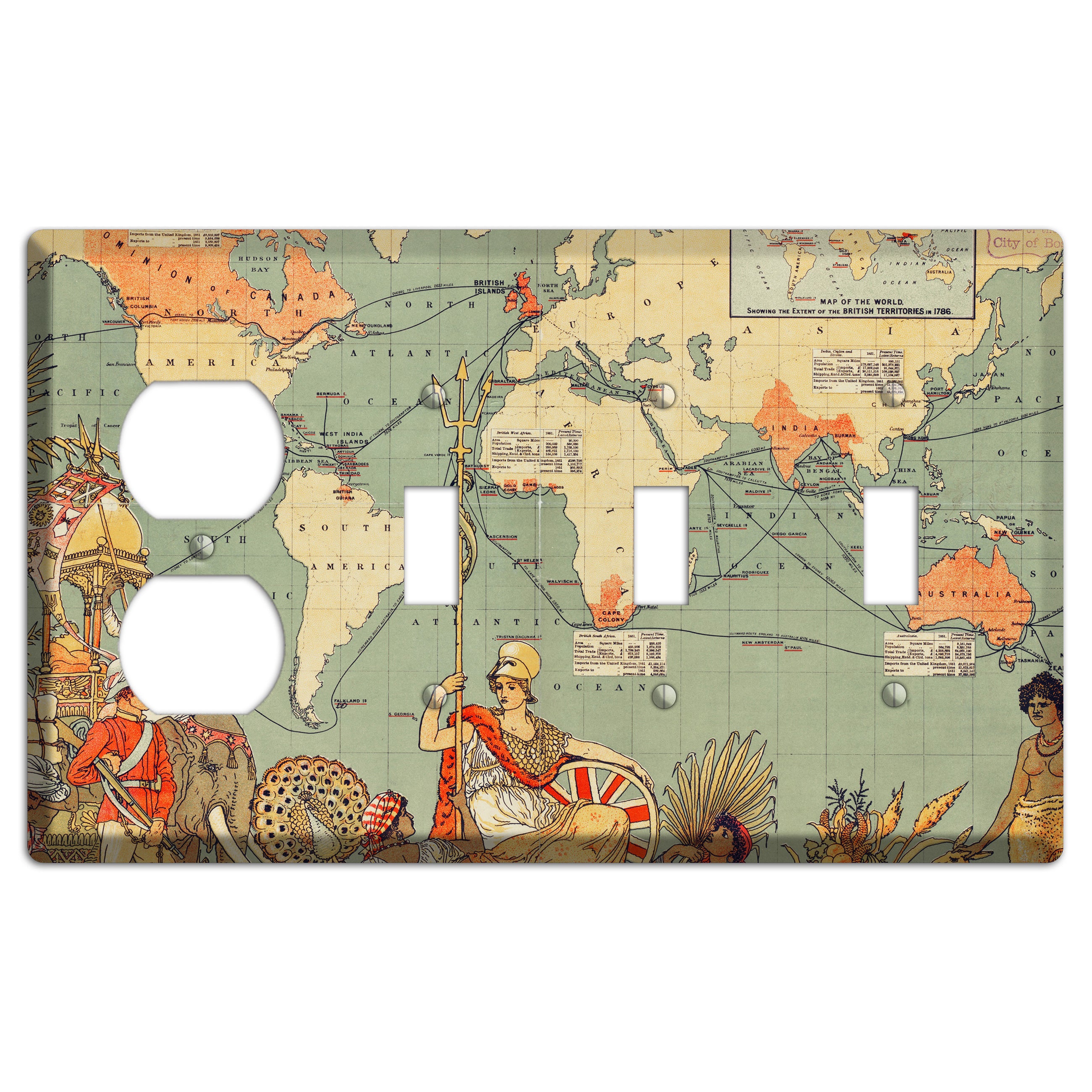 Map of Americas Duplex / 3 Toggle Wallplate